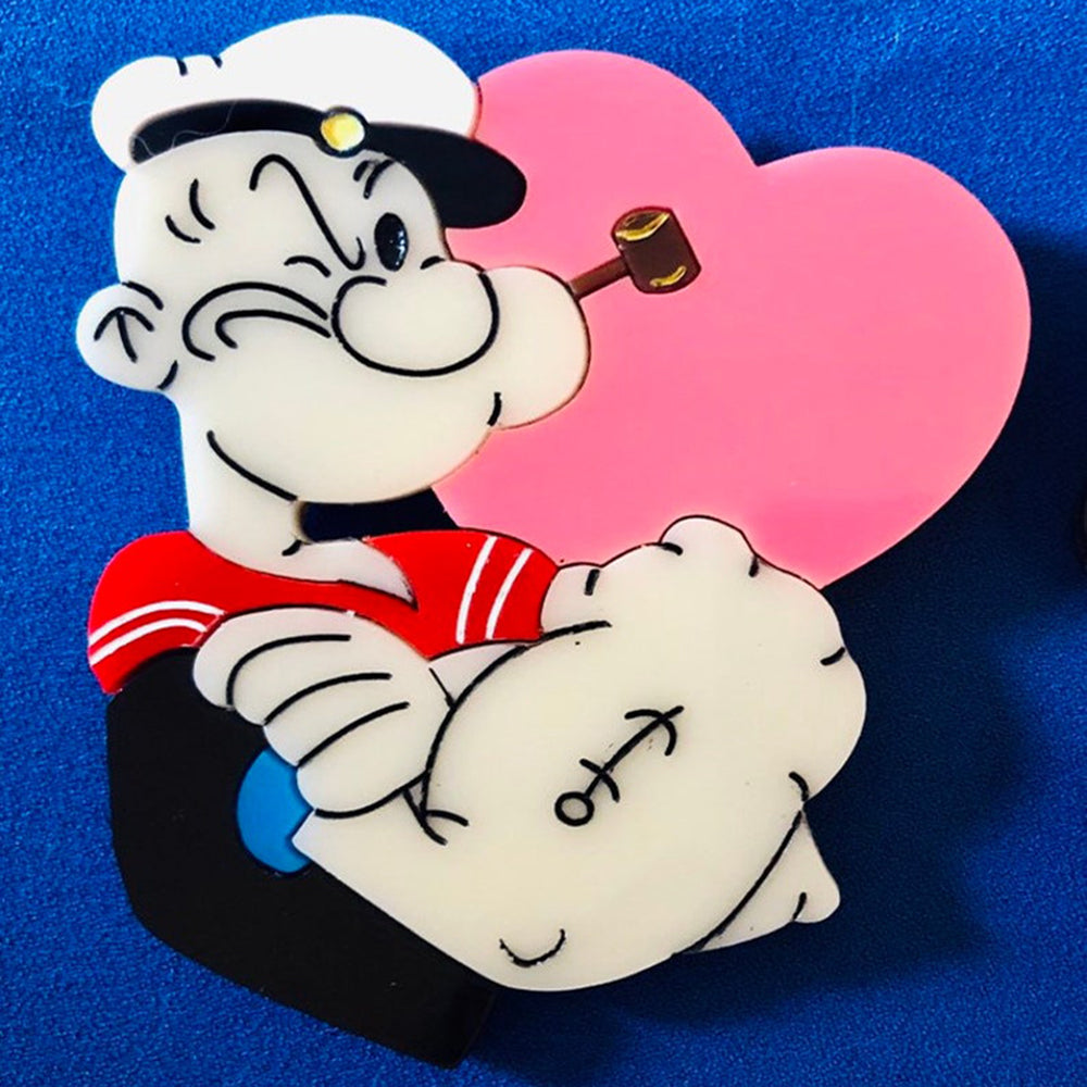 Vintage Popeye Cartoon Acrylic Brooch Pin - Makokot Design Retro Collectible Jewelry for Fans, Cosplay & Fashion Accessories