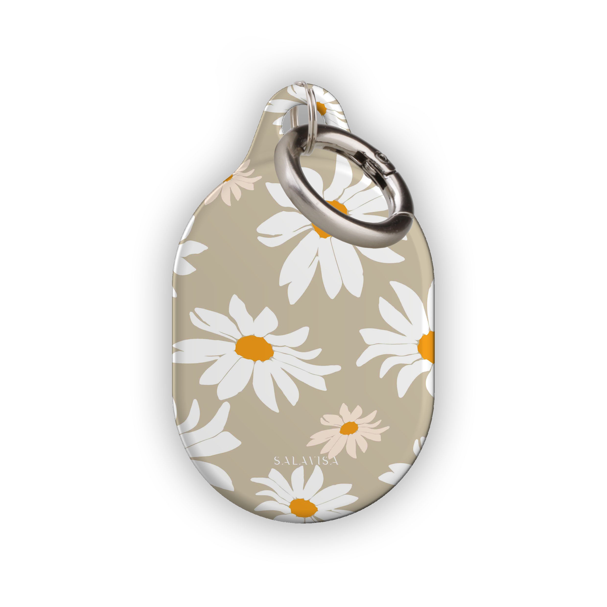 Beige Daisy AirTag Holder - Cute & Durable Keychain for Apple AirTag - Perfect for Keys, Bags & Travel Accessories