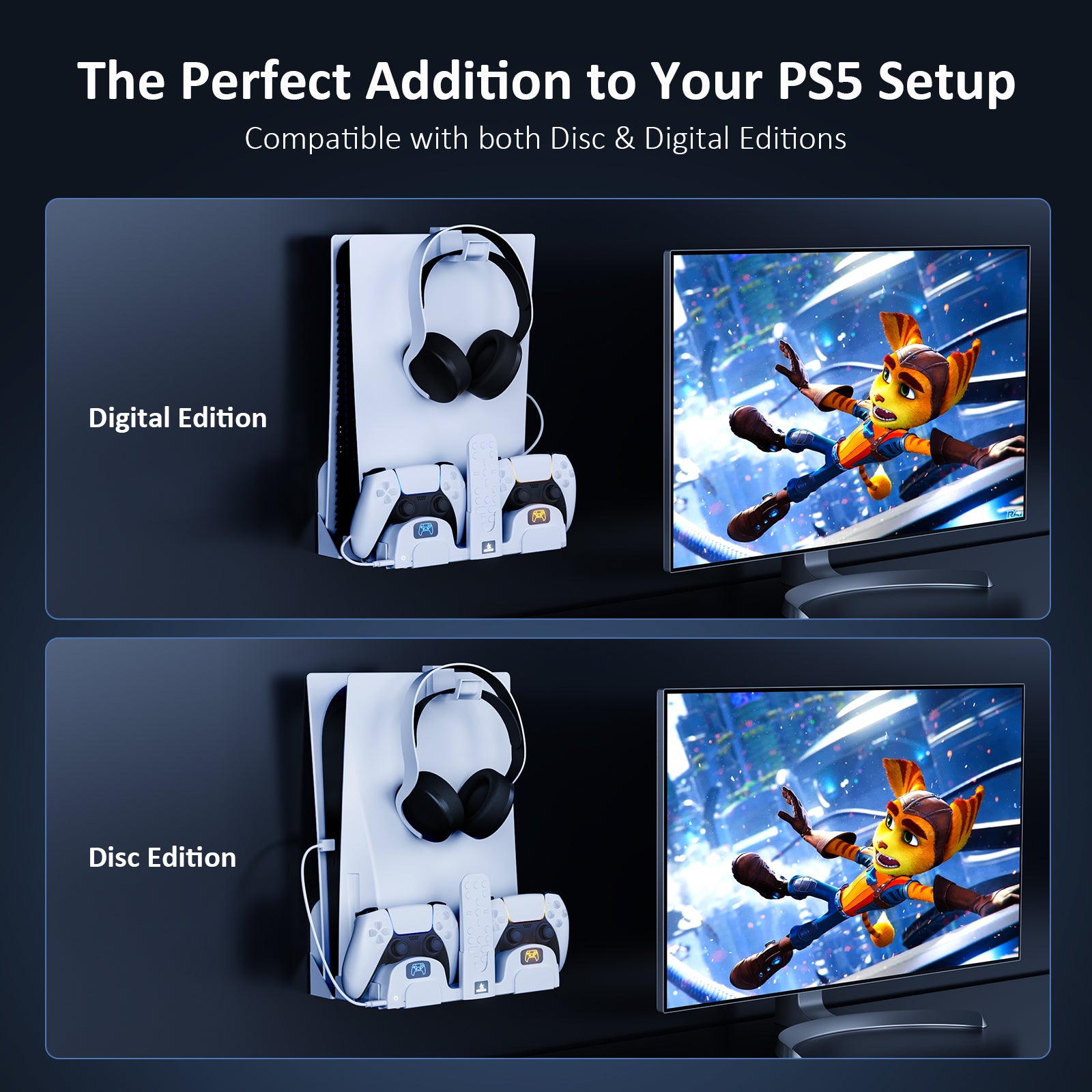 NexiGo PS5 Wall Mount Kit - Secure and Space-Saving Vertical or Horizontal Mounting Bracket for PlayStation 5 Console - Perfect for Gaming Rooms, Living Rooms, and Small Spaces