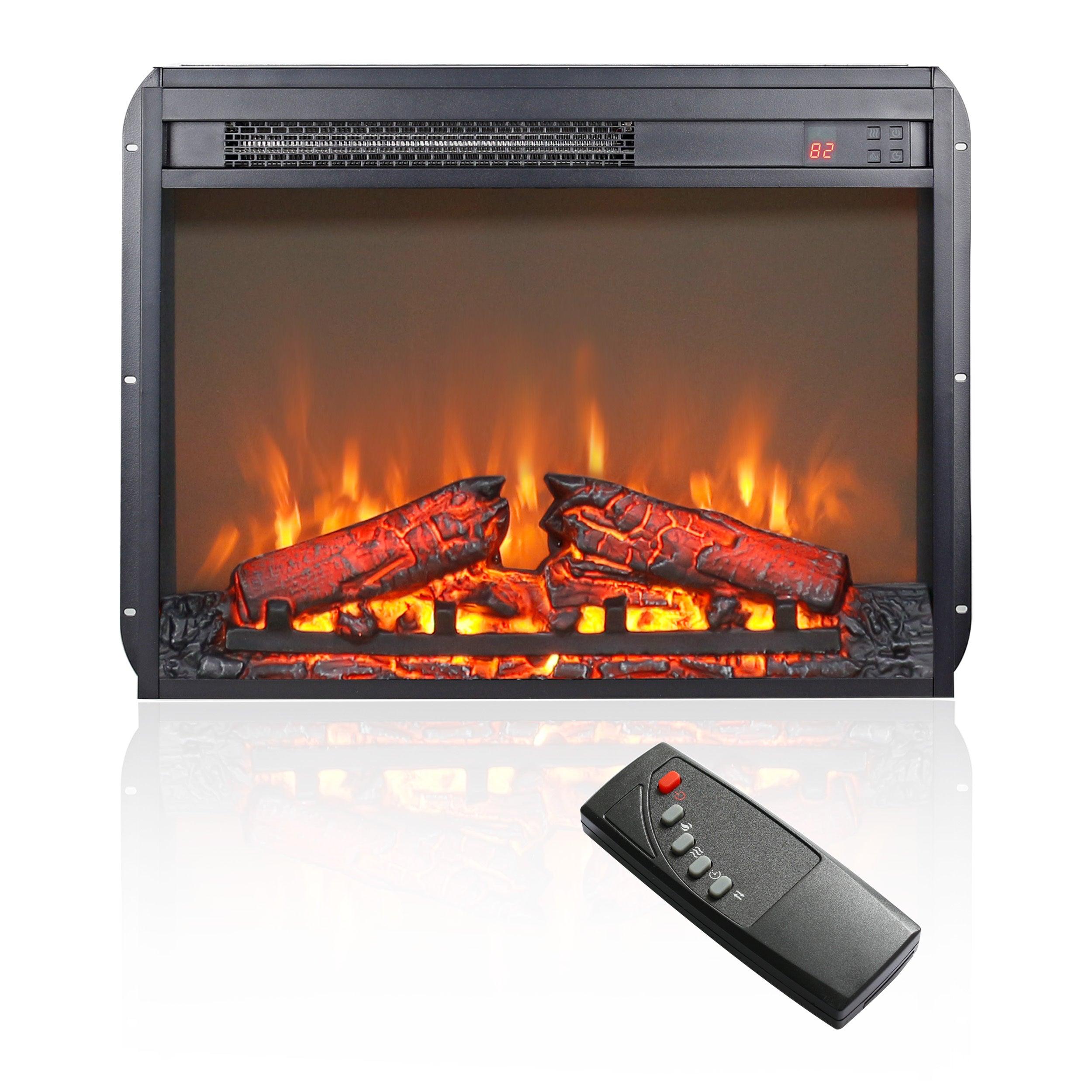 23 Inch Infrared Quartz Electric Fireplace Insert - Realistic Flame Effect, Remote Control - Perfect for Living Room, Bedroom & Office Heating