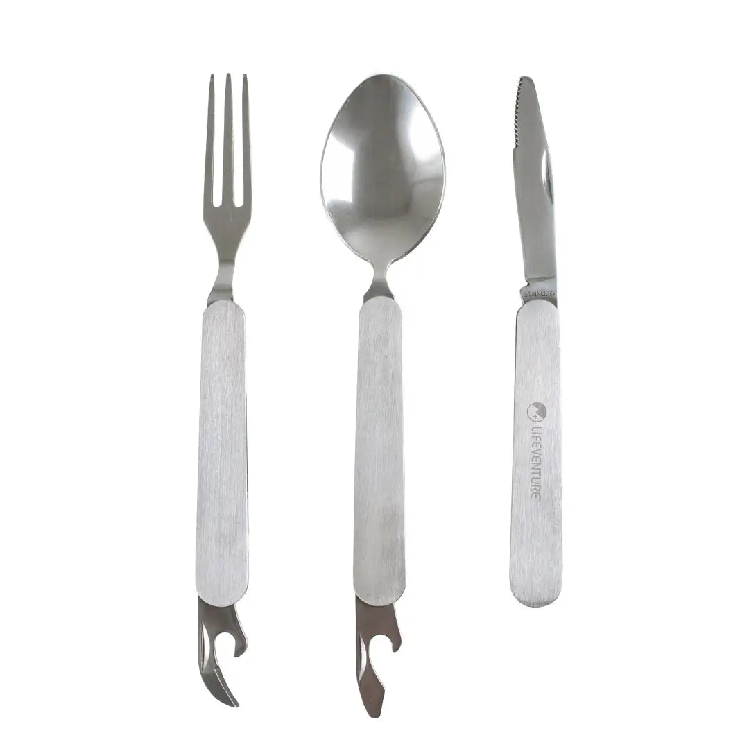 Lifeventure Stainless Steel Folding Cutlery Set - Compact Travel Utensils for Camping, Hiking & Outdoor Adventures | Eco-Friendly Reusable Cutlery Kit with Case