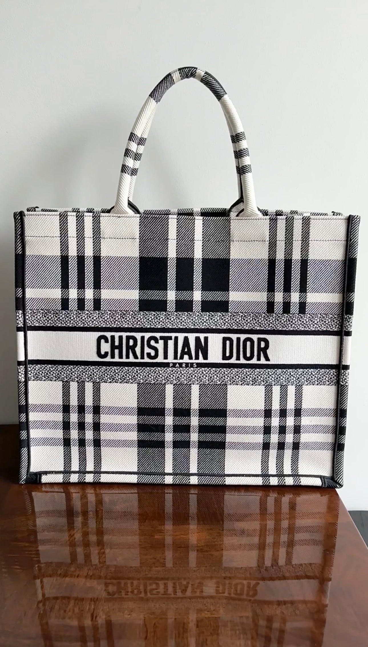 Dior Black and White Checkered Large Book Tote Bag - Stylish Designer Handbag for Work, Travel & Everyday Use