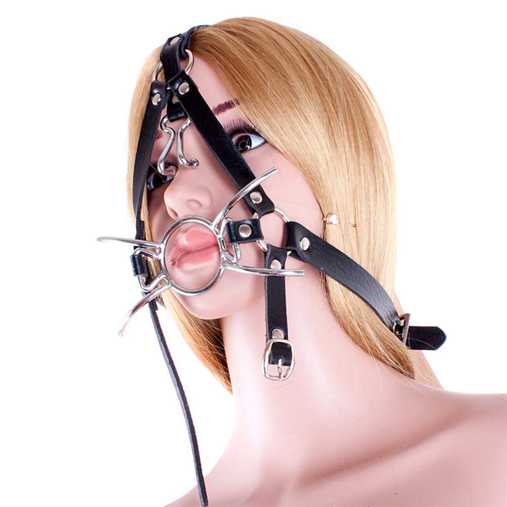 FST Metal Spider Ring Gag with Head Harness & Nose Hook - BDSM Adult Sex Toy for Couples Play - Adjustable Silver BDSM Gear for Dominance & Submission Scenes