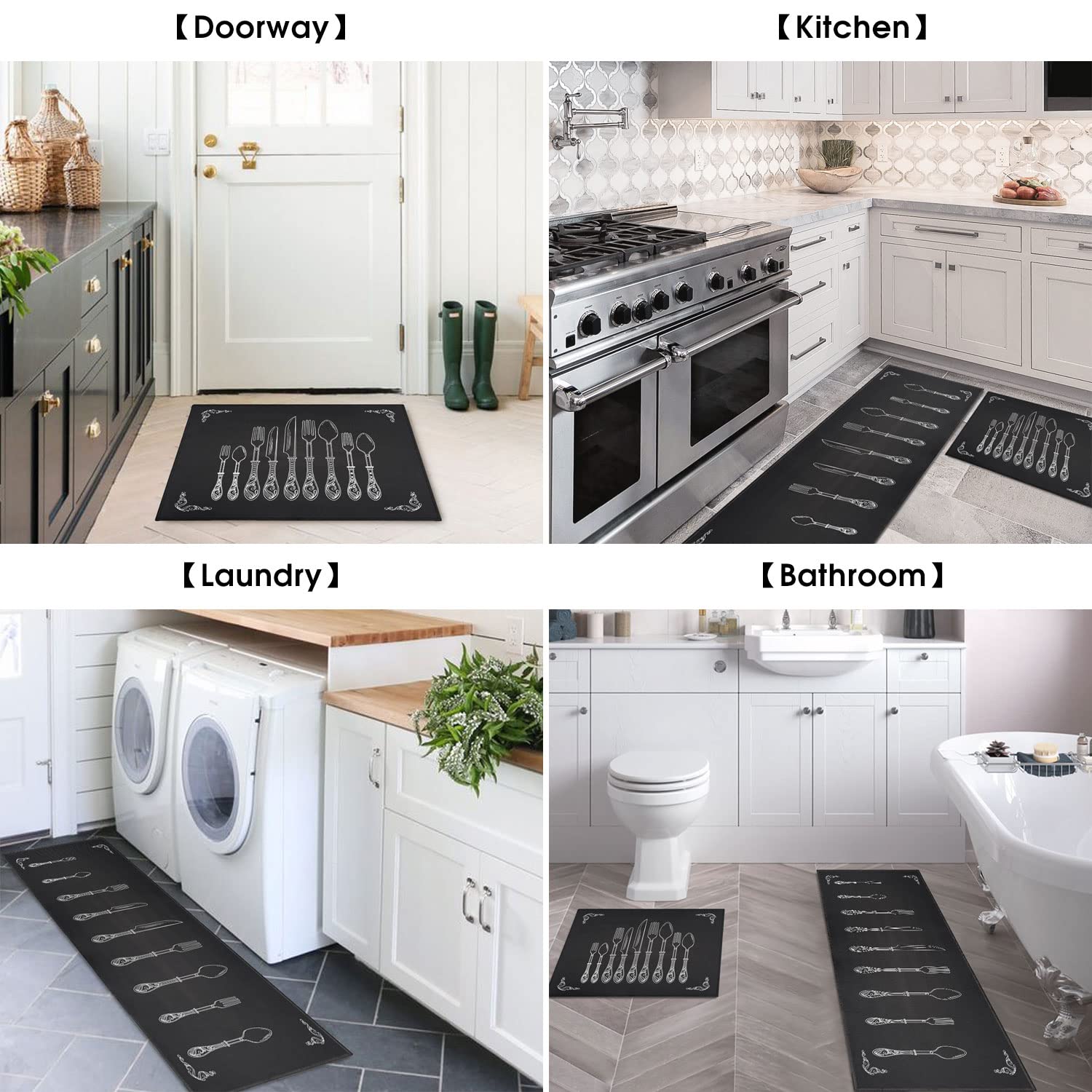 Non-Slip Washable Microfiber Kitchen Rugs Set of 2 - Absorbent, Stain Resistant Floor Mats (17