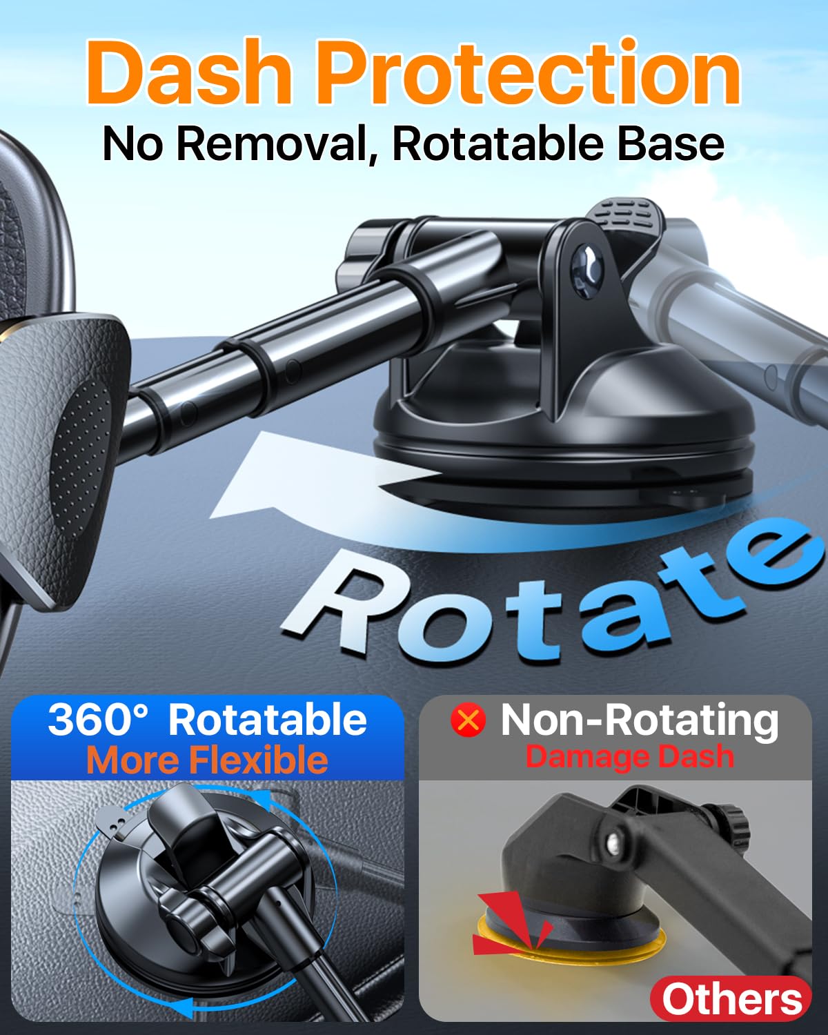 Military-Grade Car Phone Holder with 1-Second Telescopic Arm - 360° Rotatable Phone Mount for iPhone 16/15/14/13/12 & Samsung S25 - Universal Phone Accessories for Men & Women - Perfect for Trucks, SUVs & Daily Commuting (Black)