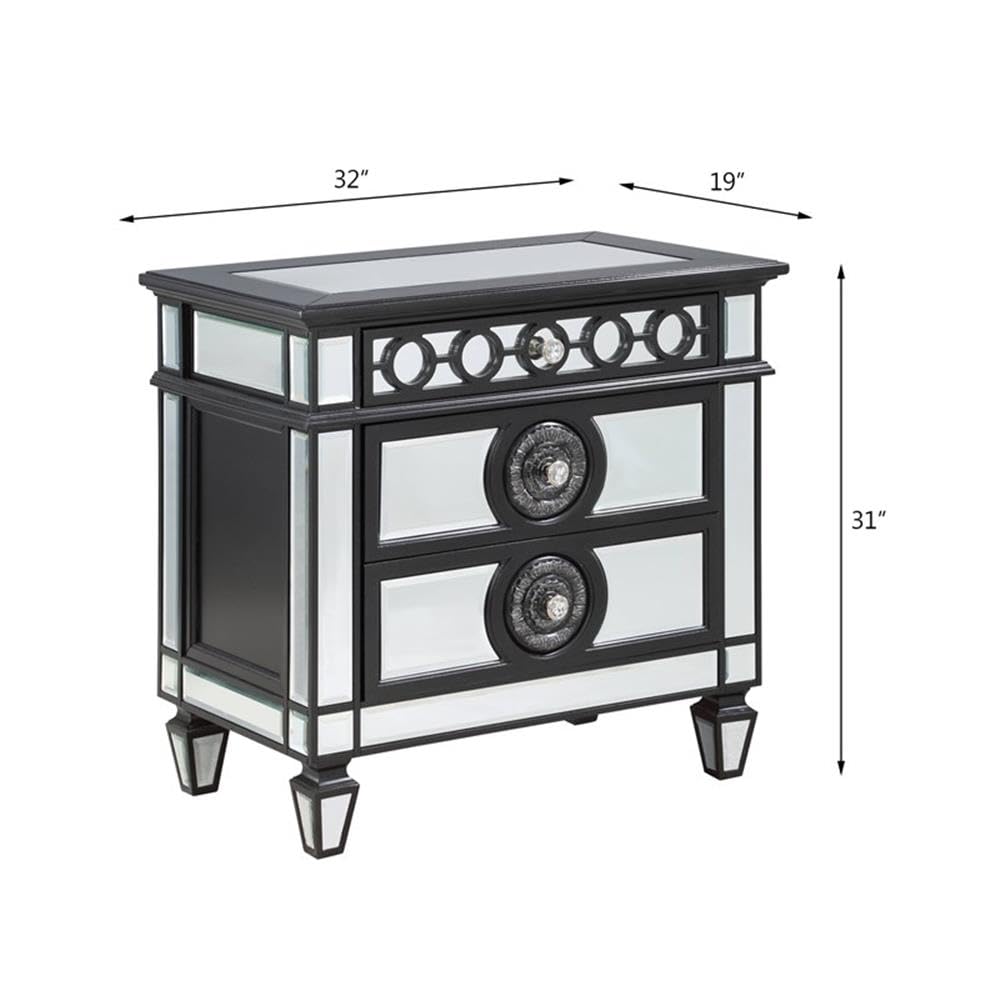 Acme Varian II 3-Drawer Wooden Nightstand - Black & Silver Finish Bedside Table with Storage for Bedroom, Living Room, or Office