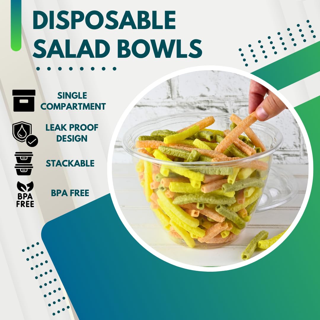 Eco-Friendly 48 oz Disposable Salad Bowls with Lids - BPA-Free Meal Prep Containers, Lunch Boxes & Serving Bowls - 50 Pack for Picnics, Parties & Takeout