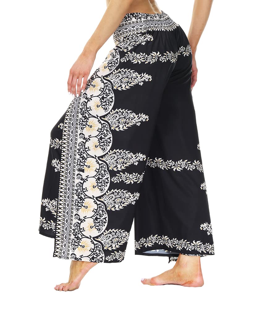 Ainuno Women's Boho Wide Leg Palazzo Pants with Side Slits - Flowy Hippie Pants for Summer, Yoga, Beach & Casual Wear - Lightweight & Comfortable Lounge Pants