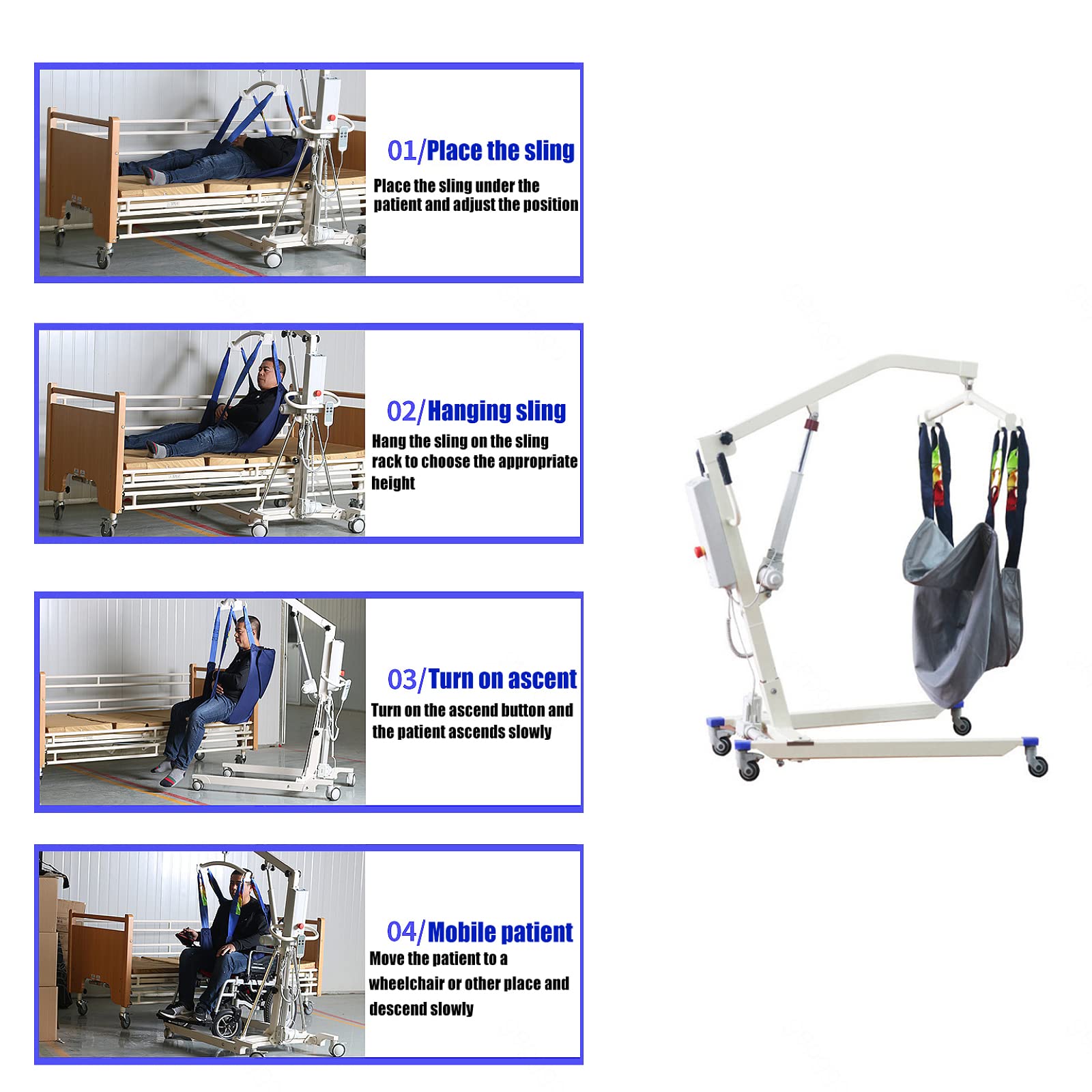 Electric Patient Lift - Foldable Hydraulic Body Transfer Lift with Battery Power & Folding Frame | Ideal for Home Care, Nursing Homes & Mobility Assistance