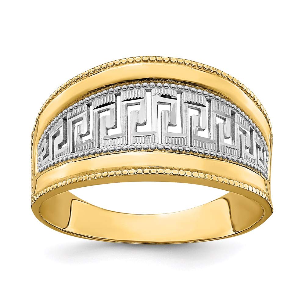 14K Two-Tone Gold Greek Key Tapered Ring - Size 7.5 - Elegant Stackable Jewelry for Women, Perfect for Weddings, Anniversaries & Everyday Wear
