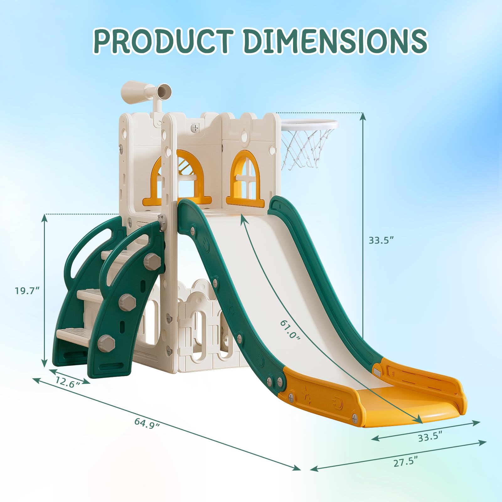 MOCUTEEN 6-in-1 Toddler Slide & Playset with Basketball Hoop, Storage, Telescope - Indoor/Outdoor Climbing Toys for Kids | Perfect for Backyard, Playroom & Preschool Playground Activities
