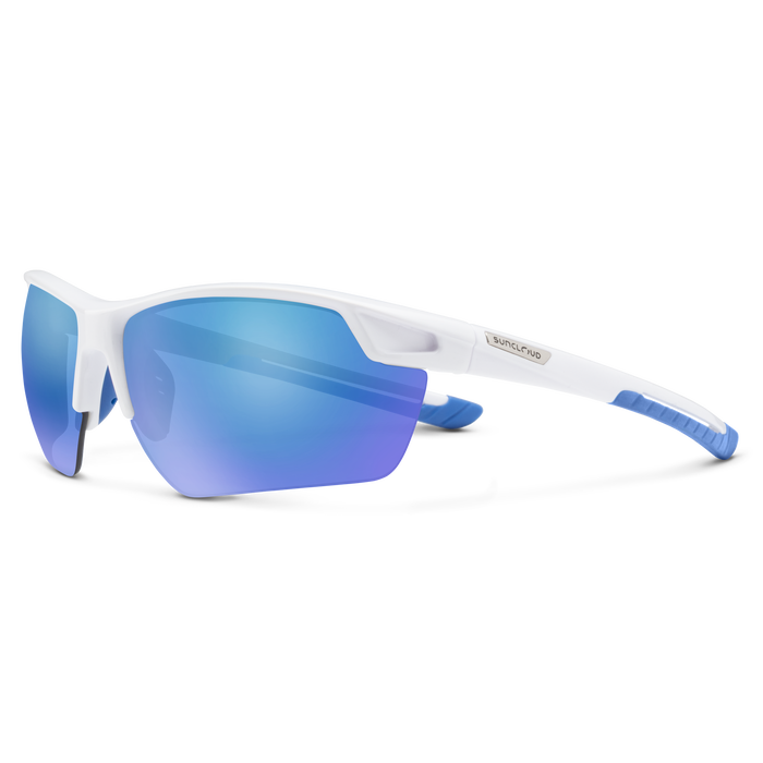 Contender Polarized Sunglasses - White Frame with Blue Mirror Lens for Men & Women - UV Protection, Anti-Glare for Driving, Fishing & Outdoor Sports
