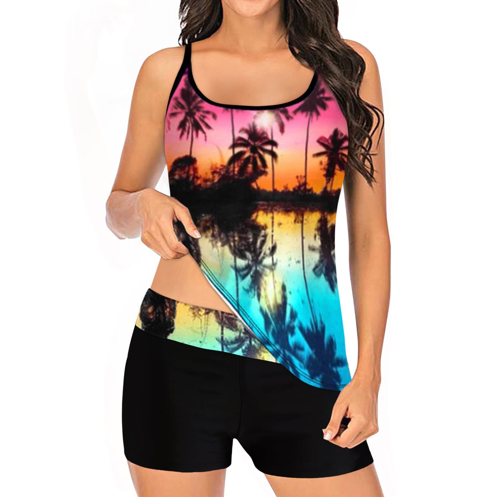 Strappy Floral Print Swimdress Two-Piece Tankini Set - Plus Size 3X Women's Swimwear with Back Support for Beach, Pool & Vacation