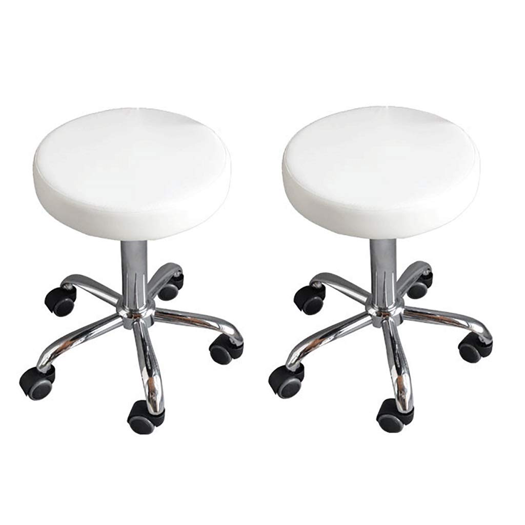 Hydraulic Makeup Stool with PU Wheels - Adjustable Beauty Salon Stool for Tattoo, Spa & Workbench - Silent Swivel & Sipi Fabric - White (Set of 2) - Perfect for Salon, Home Makeup & Tattoo Studios