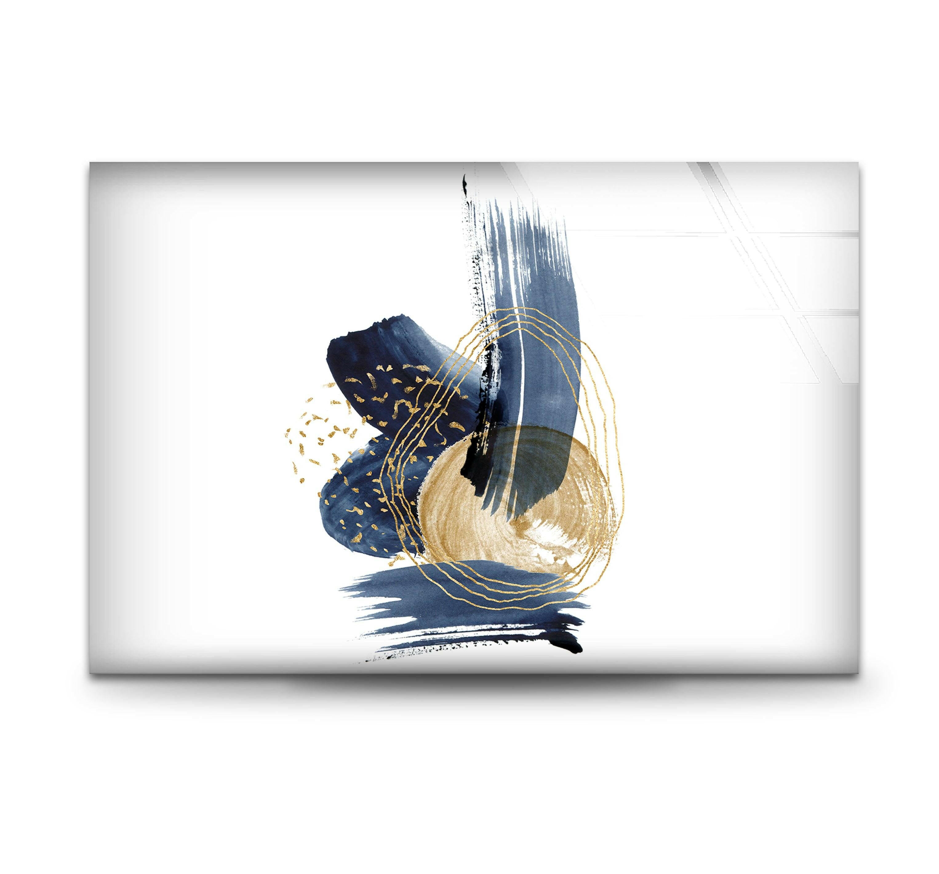 Blue Gold Abstract Painting Glass Wall Art - Modern Home Decor for Living Room, Bedroom & Office - Handmade Glass Wall Hanging for Unique Interior Design