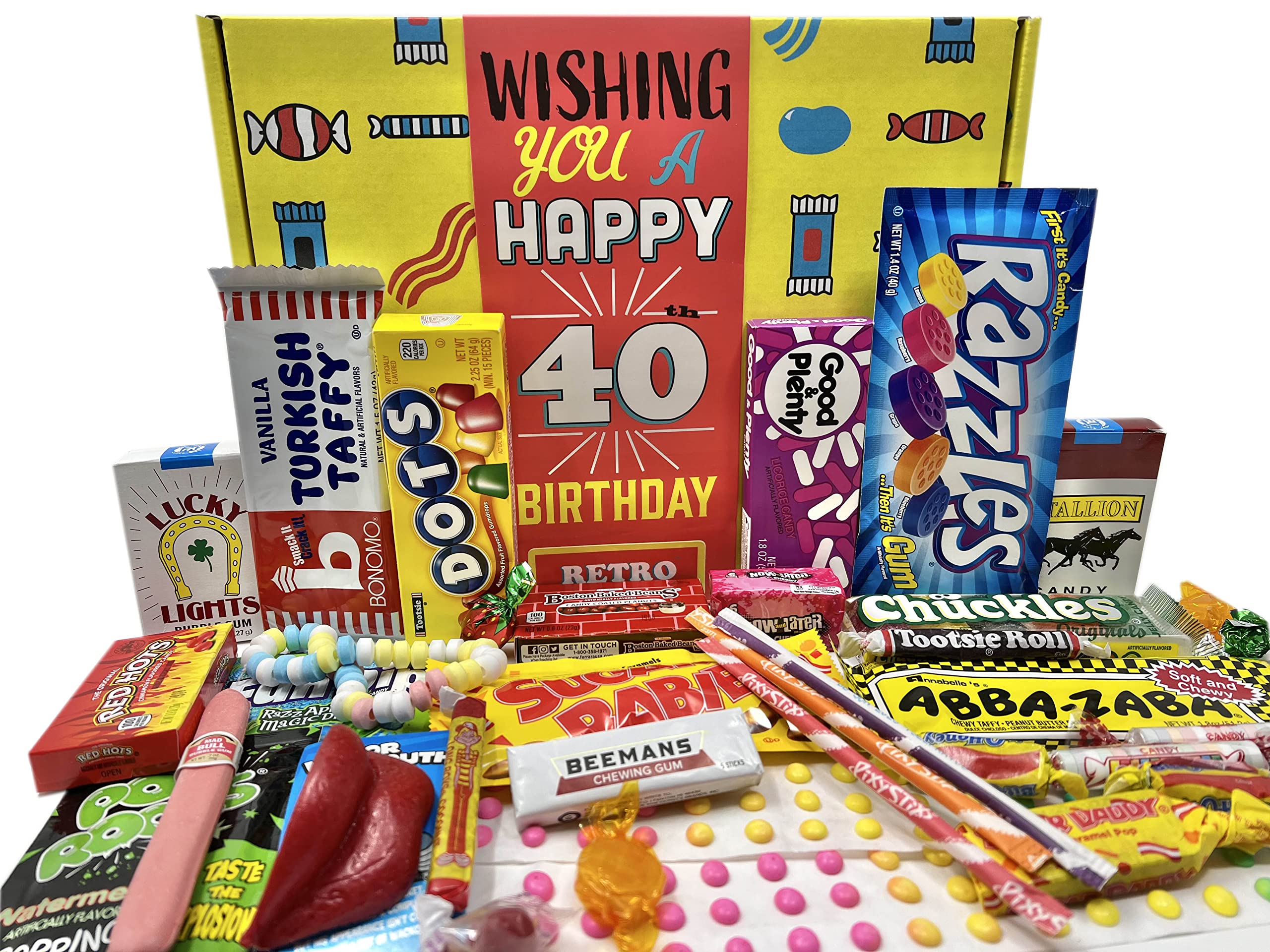 Woodstock Candy 40th Birthday Gift Basket - Nostalgic Retro Candy Box for Men & Women - Perfect for Birthday Parties, Anniversary Celebrations & Surprise Gifts