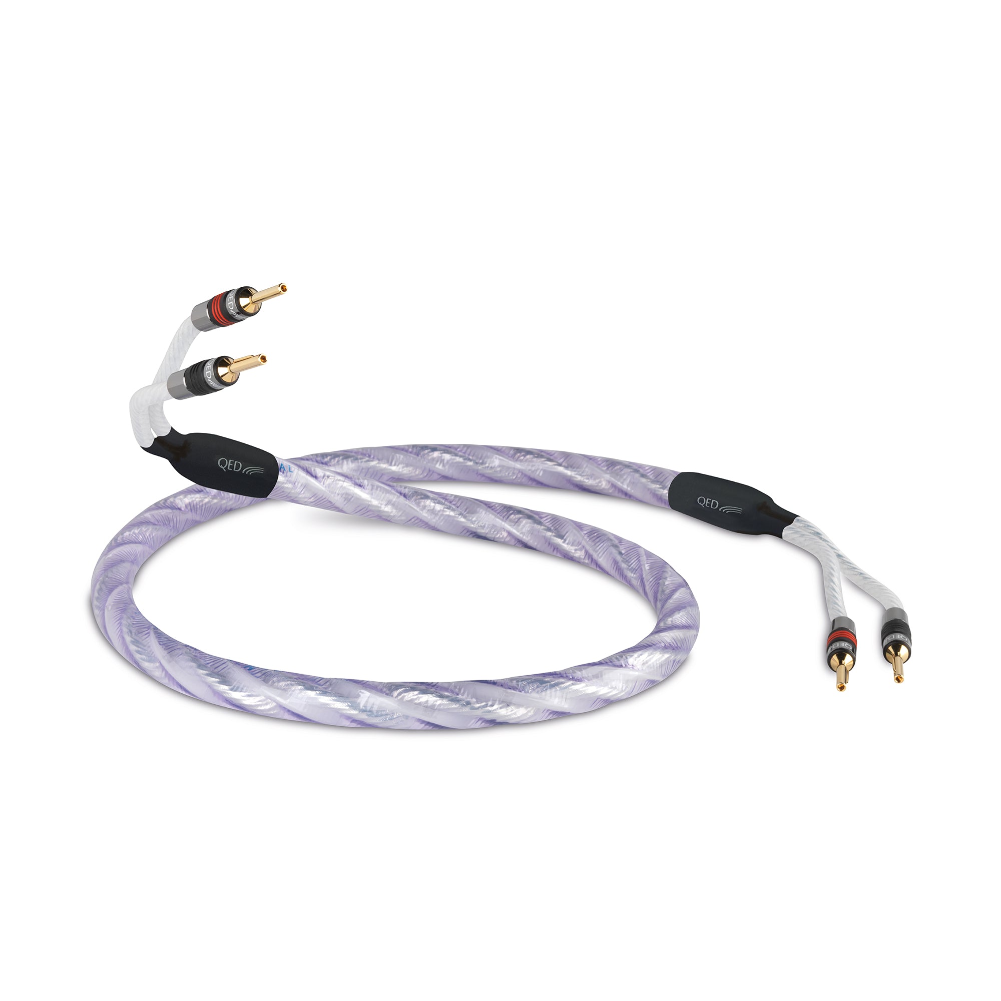 QED Signature Genesis Silver Spiral Speaker Cable - High-End Banana Plug Pair for Audiophile Home Theater & Stereo Systems