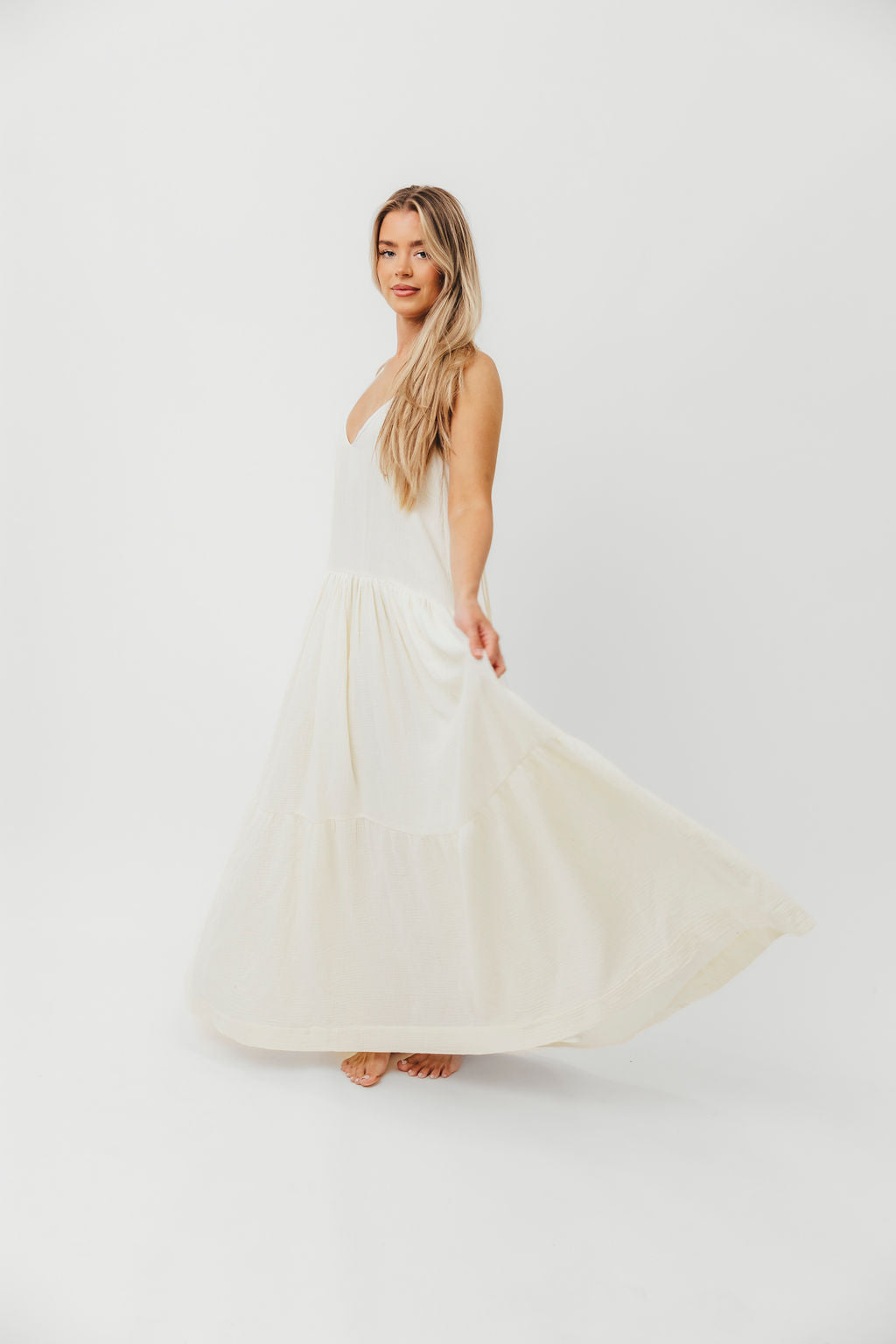 Solenne Women's Elegant Cream Maxi Dress - Perfect for Summer Weddings, Beach Vacations & Casual Outings
