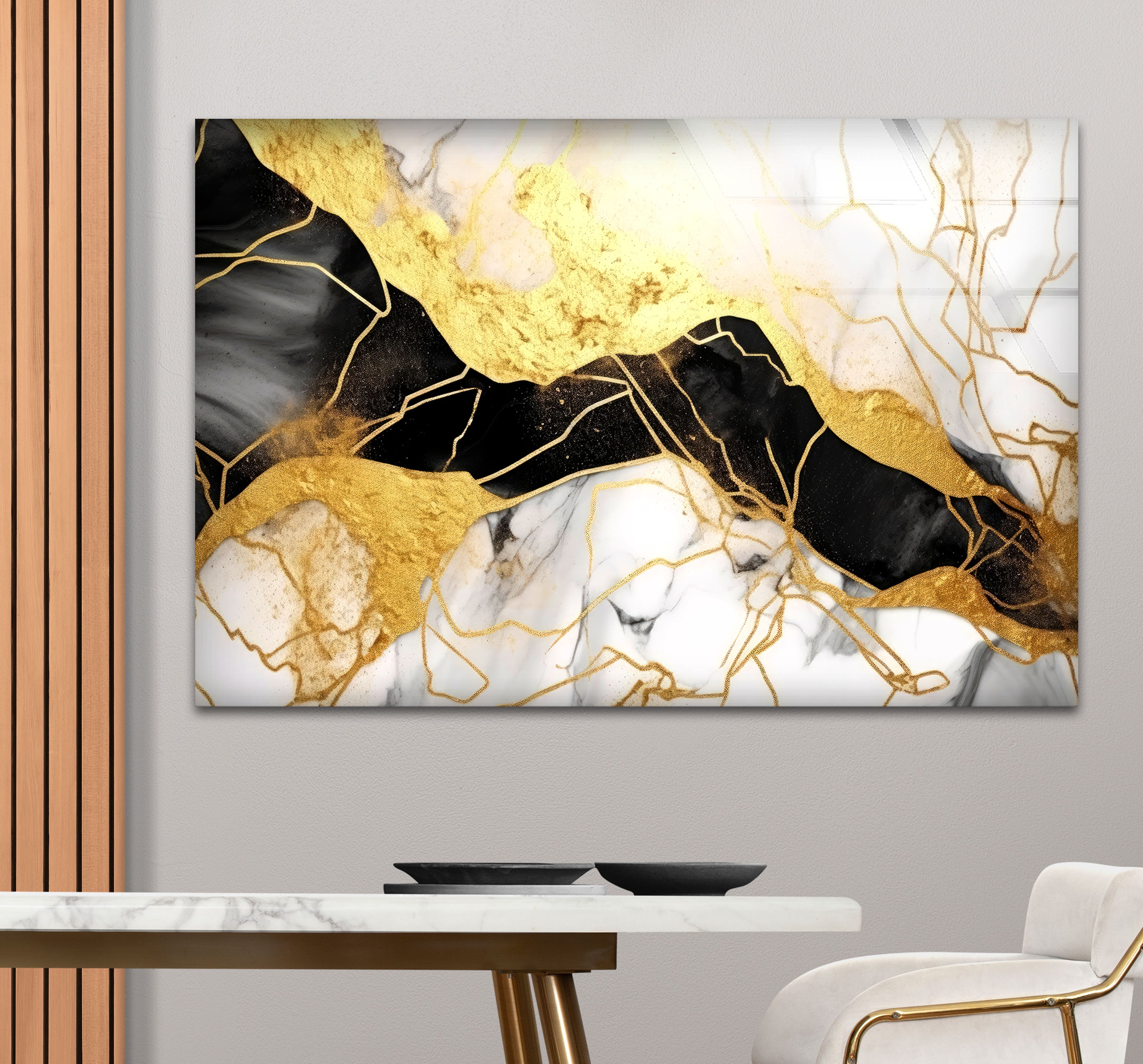 Luxury Black Gold Marble Wall Art - Abstract Glass Print for Modern Home & Office Decor | Elegant Living Room, Bedroom, Dining Room Wall Decor