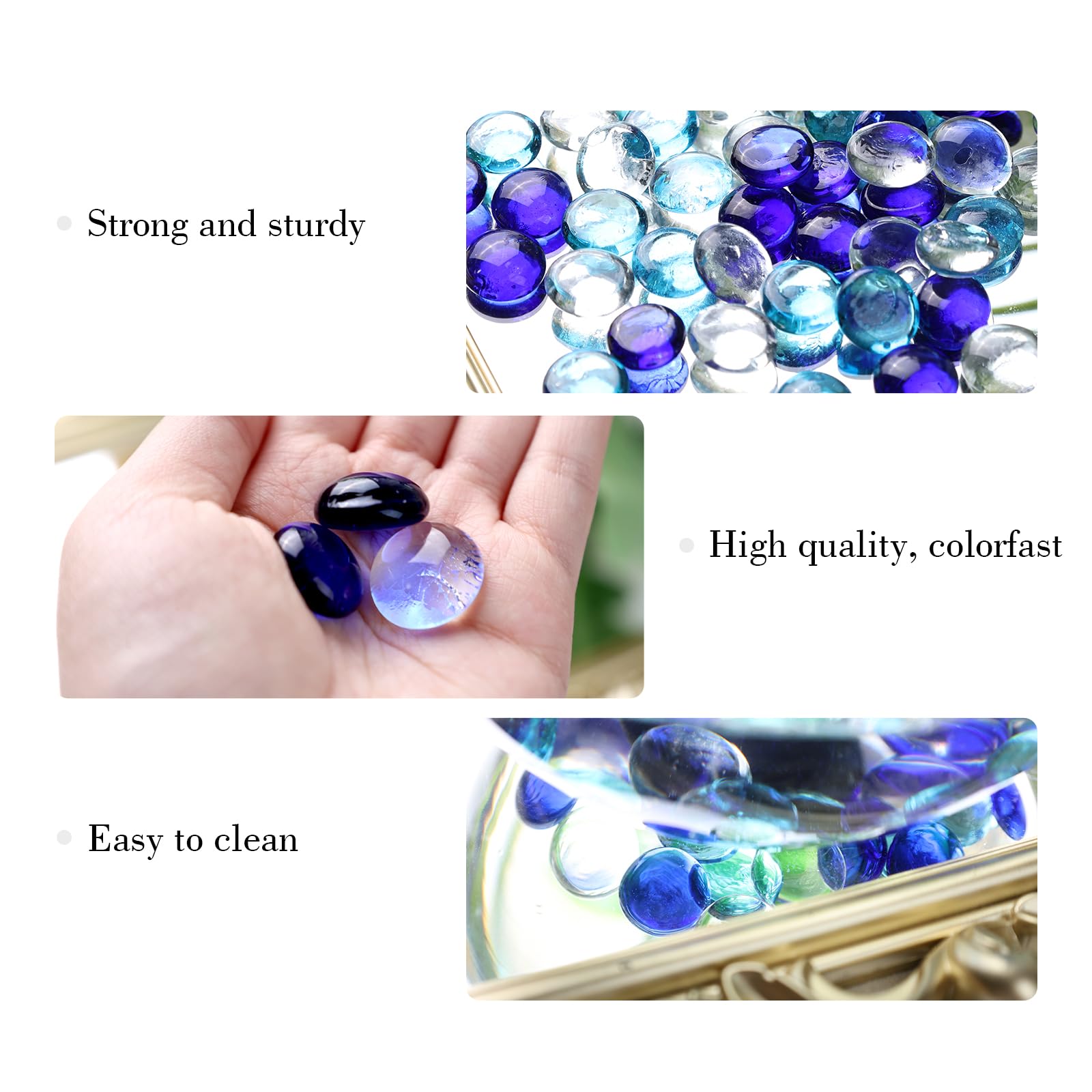 DomeStar 2LB Mixed Blue Flat Glass Marbles - Decorative Vase Fillers, Aquarium Pebbles & Fish Tank Rocks for DIY Crafts, Table Scatter & Home Decor | Perfect for Centerpieces, Terrariums & Wedding Decorations