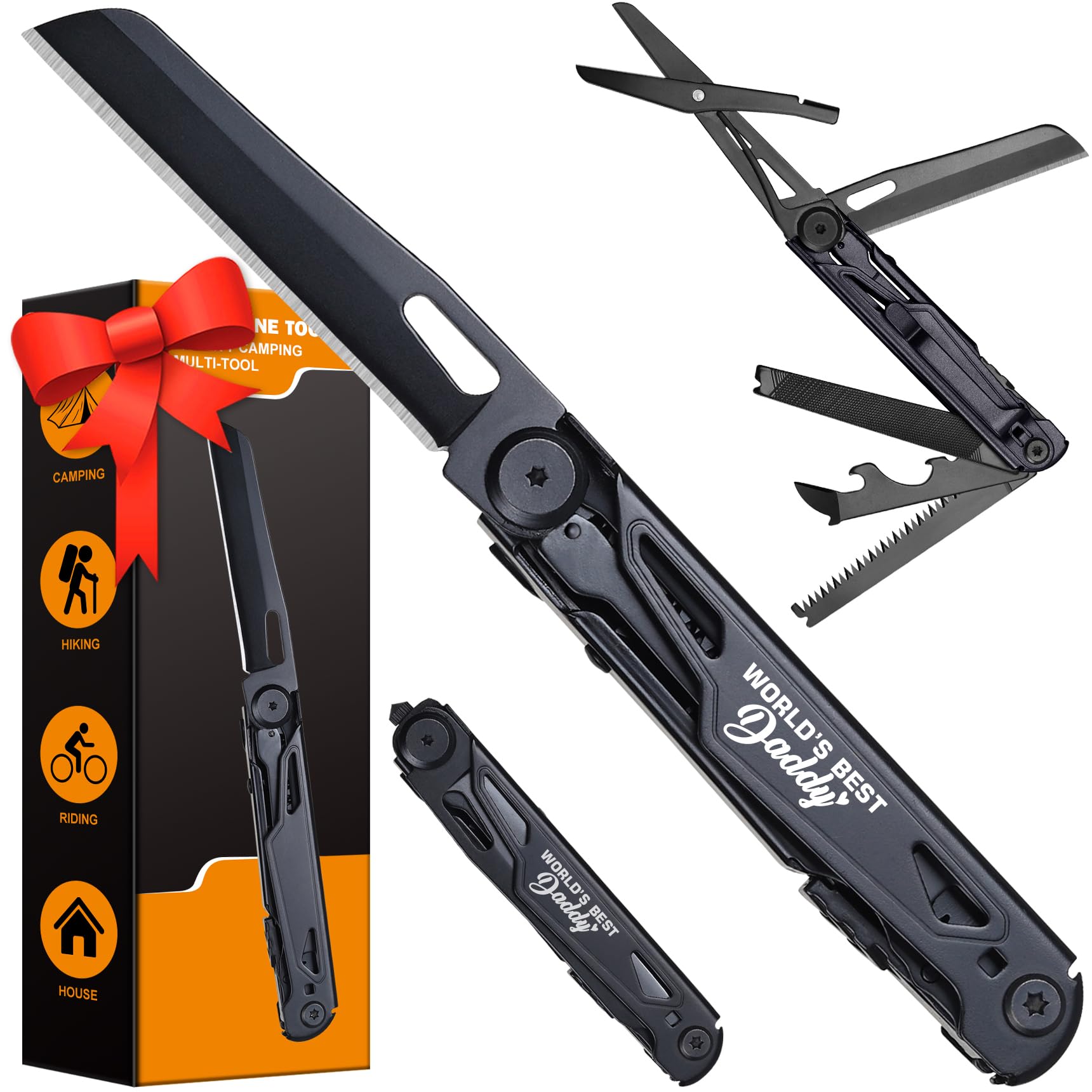 World's Best Dad Multitool Folding Knife - Perfect Father's Day, Birthday & Christmas Gift for Husband from Daughter or Son | Cool Gadget for Outdoor, Camping, DIY & Everyday Carry