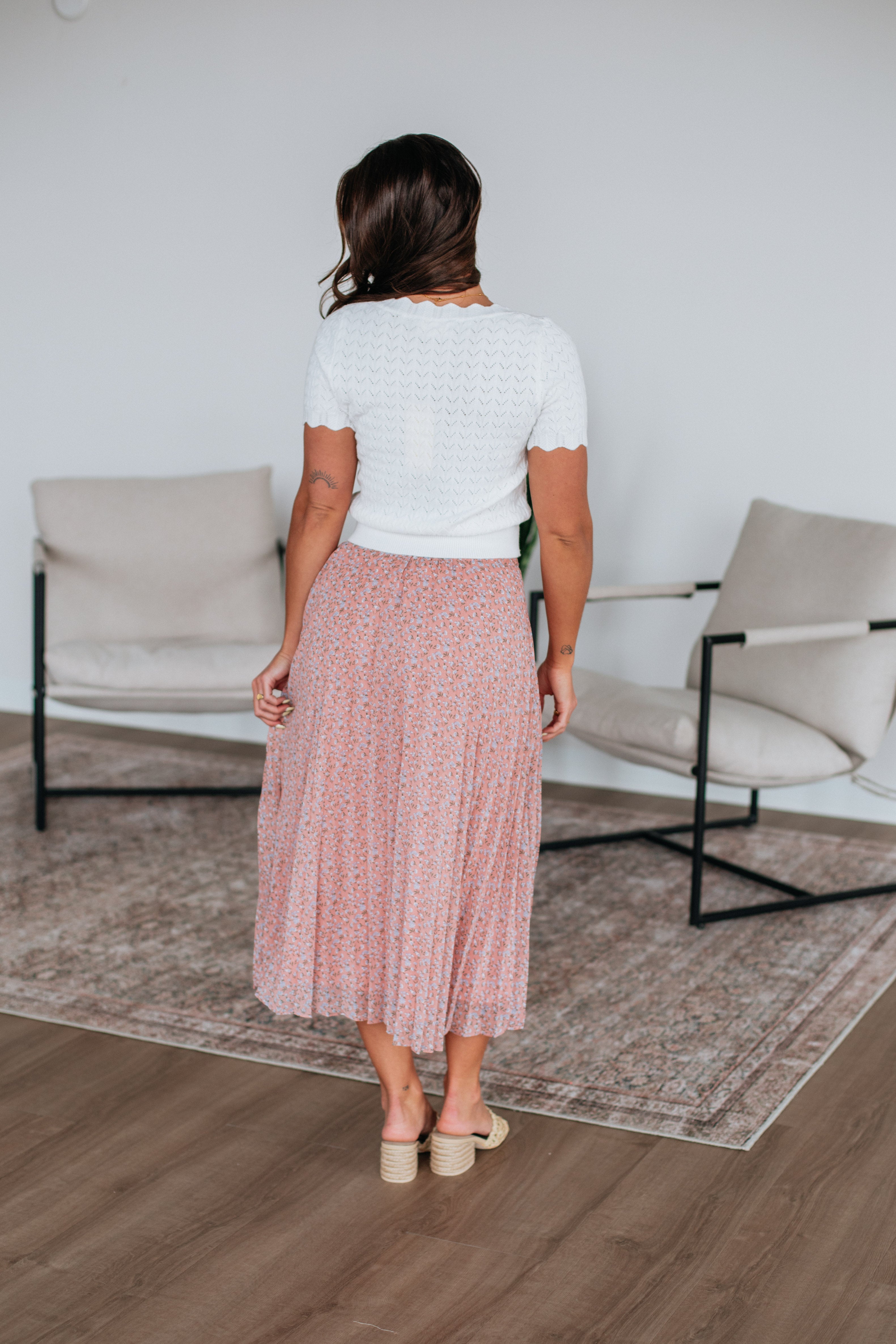 Ashie Pleated Floral Skirt for Women - Mauve Mix Print A-Line Midi Skirt | Perfect for Spring Summer Outfits, Date Nights & Office Wear