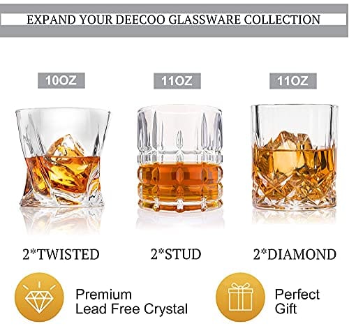 Premium DeeCoo Whiskey Glasses Set of 6 - 10oz & 11oz Scotch, Bourbon and Rum Tumbler Glasses - Old Fashioned Bar Glassware for Home, Parties and Gifts (Mixed Styles)