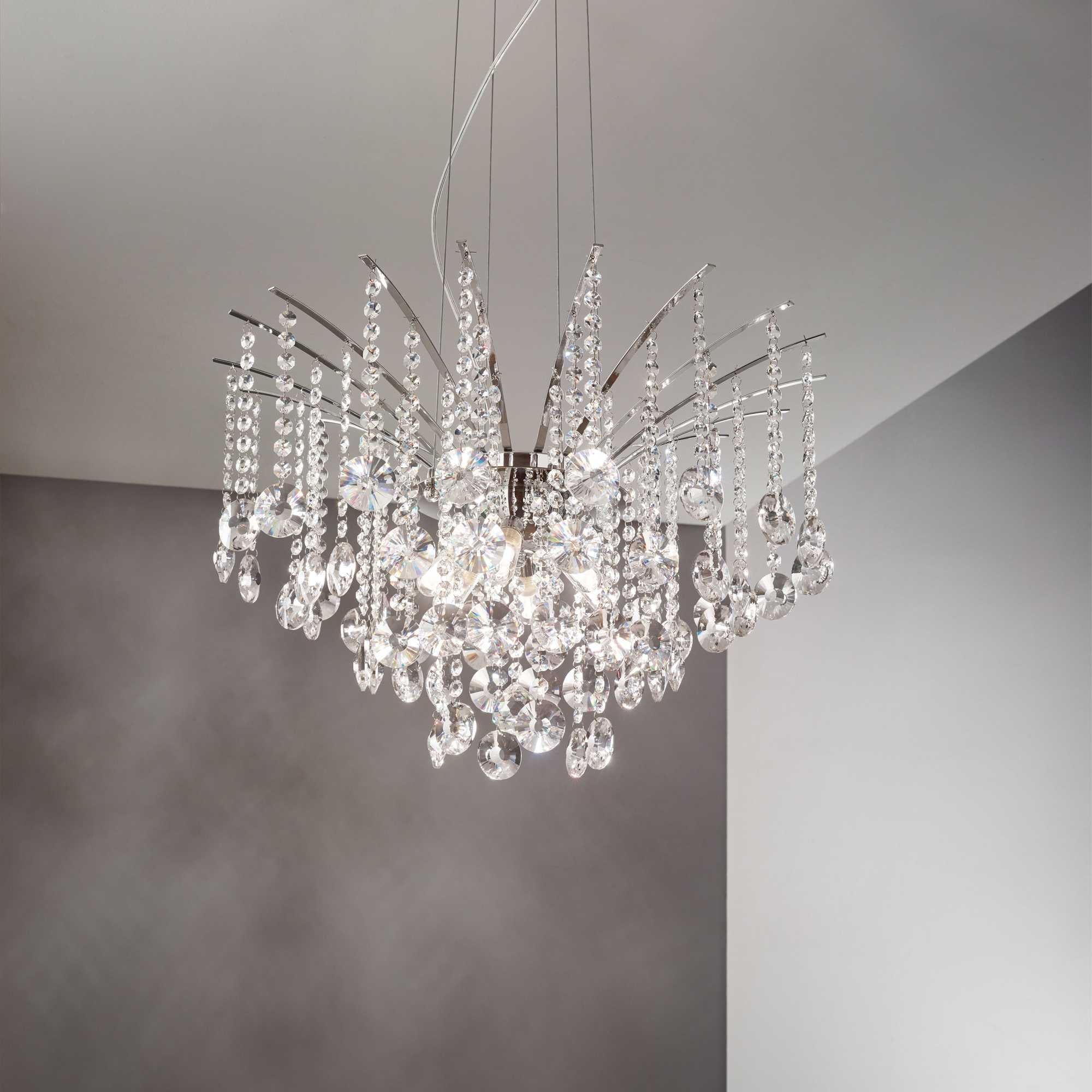 Audi 77 8Lt Chandelier - Modern Chrome Finish Crystal Ceiling Light Fixture for Dining Room, Living Room & Bedroom