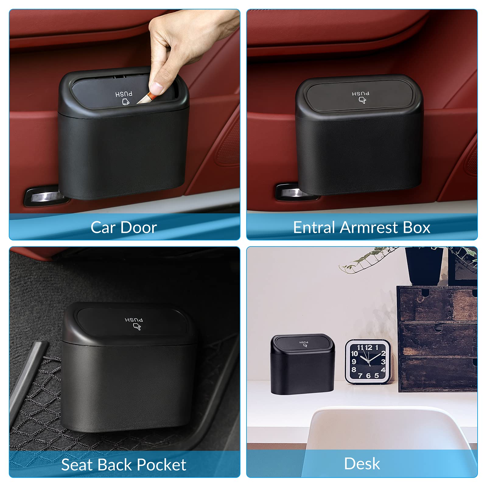 Leakproof Car Trash Can with Lid - Mini Vehicle Garbage Bin with 40 Trash Bags - Auto Trash Container for Car, Home, Office, Kitchen & Bedroom - Perfect for Road Trips, Commuting & Daily Use