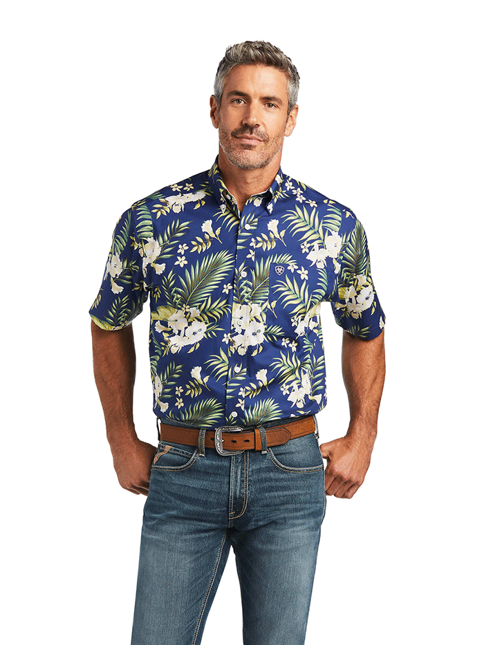 Ariat Men's Wrinkle Free Ephraim Short Sleeve Shirt - Nocturnal Blue | Comfortable Casual Wear for Work & Outdoor Activities