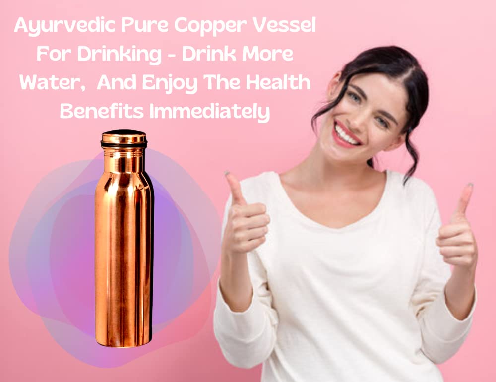 BPA-Free Plain Copper Water Bottle 1000ml (34oz) - Eco-Friendly, Leak-Proof, Keeps Liquids Hot/Cold for Hours - Perfect for Gym, Office, Travel & Outdoor Activities