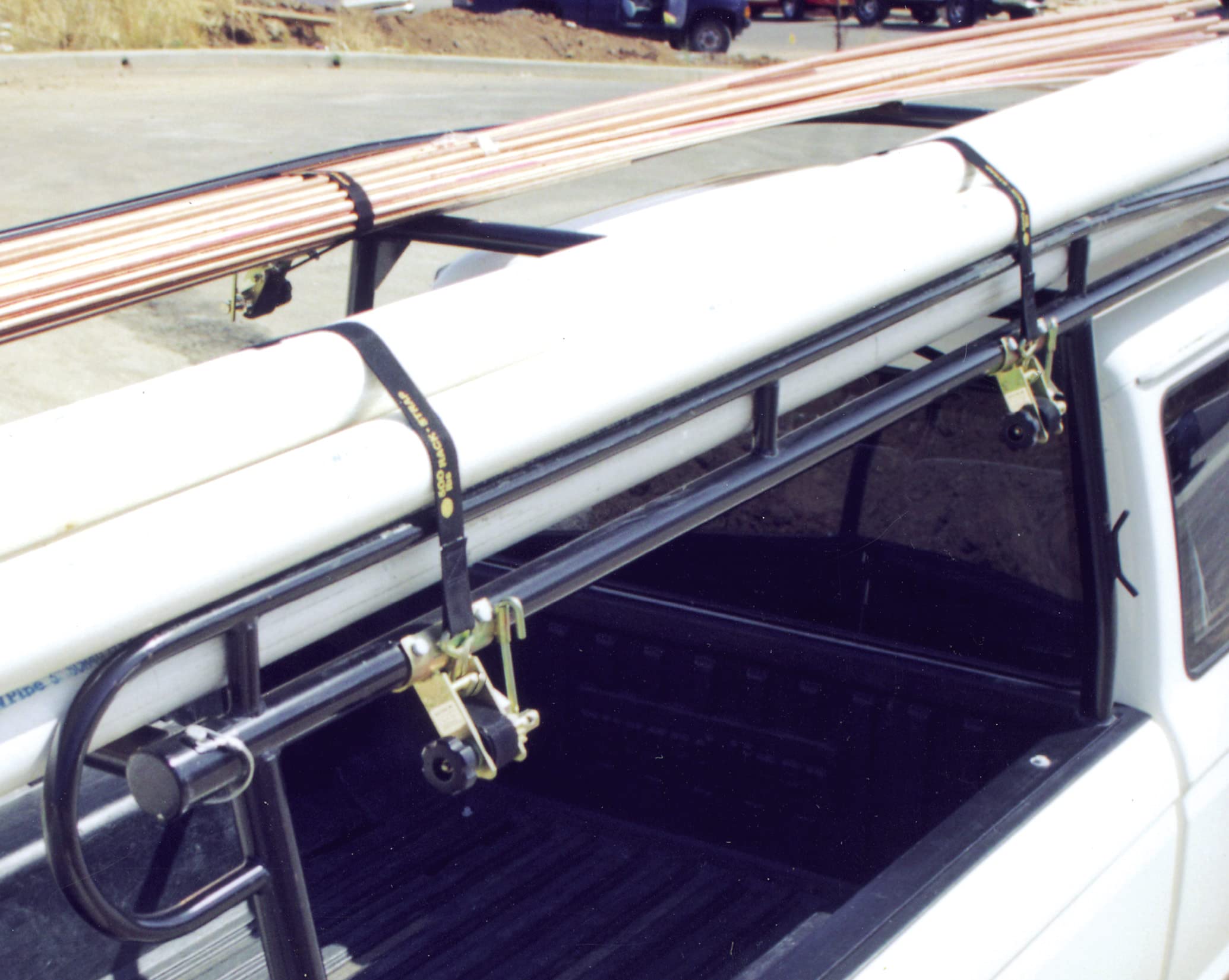 2 Pack Ladder Rack Tie-Down with 8ft Black Strap - for Secure Roof Transport
