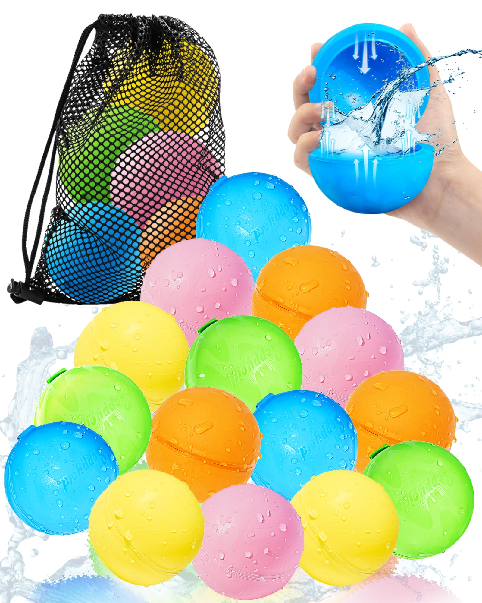 **SOPPYCID Reusable Magnetic Water Balloons 15 Pcs - Self-Sealing Quick Fill Water Bombs for Kids, Outdoor Water Toys for Boys & Girls Ages 3+ - Perfect for Summer Water Fights, Beach Parties, and Backyard Fun**