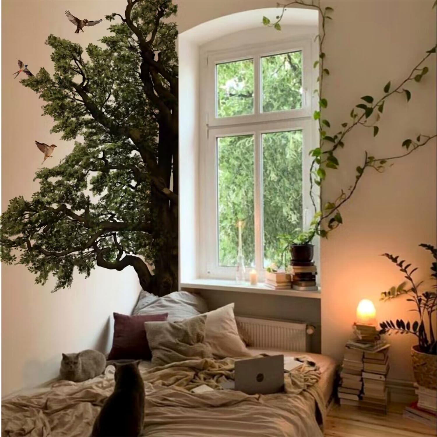 Funlife Original Hand Drawn Large Half Oak Tree Wall Decal - 62.2