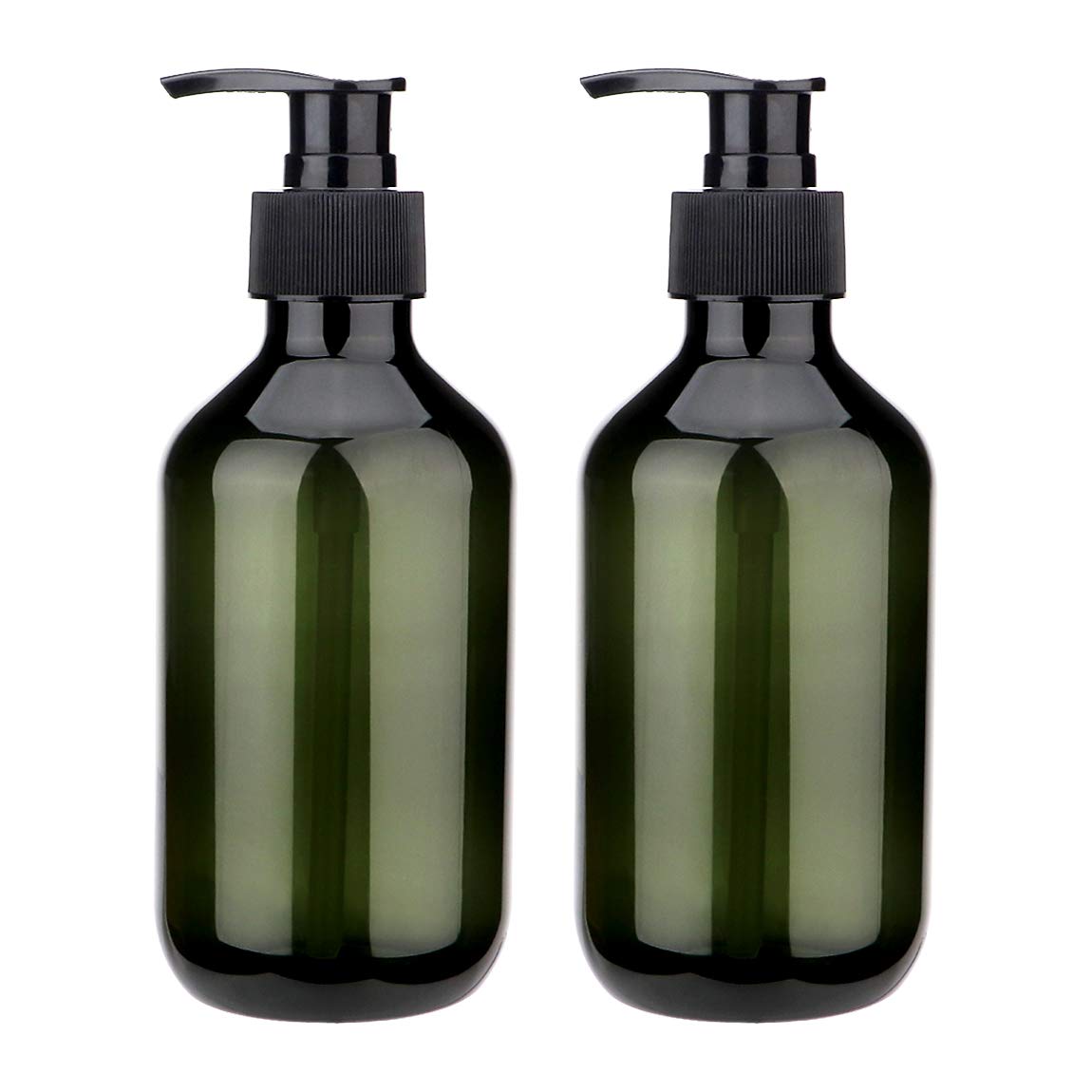 10oz Green Pump Bottle 2 Pack - Plastic Shampoo Pump Dispenser for Lotion & Body Wash | Refillable Squeeze Containers for Bathroom, Salon & Travel