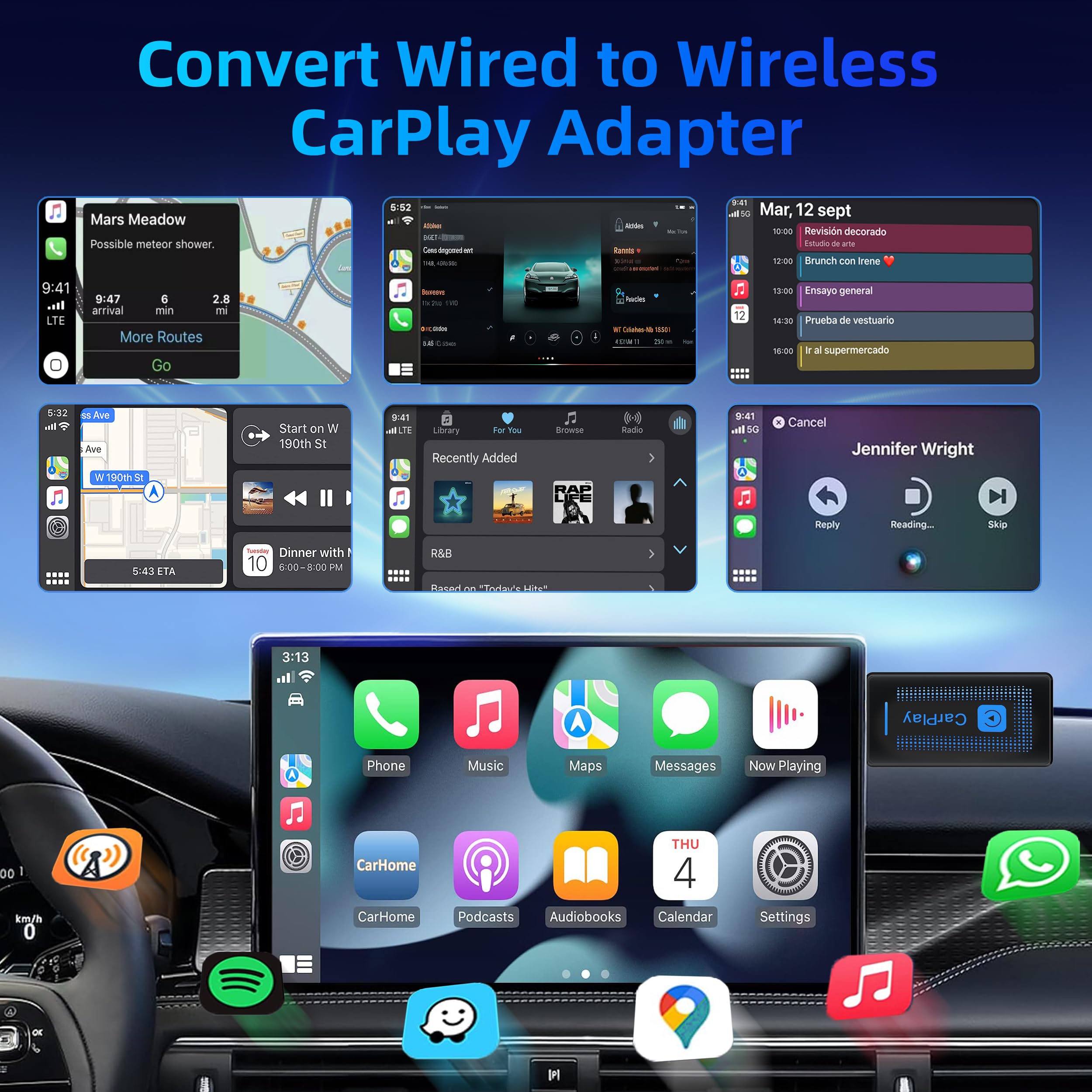2024 Upgraded Wireless CarPlay Adapter for iPhone - Plug & Play USB CarPlay Dongle - Compatible with 2016+ Cars & iOS 10+ iPhones (CLZ121-1) - Perfect for Hands-Free Driving, Music Streaming & GPS Navigation