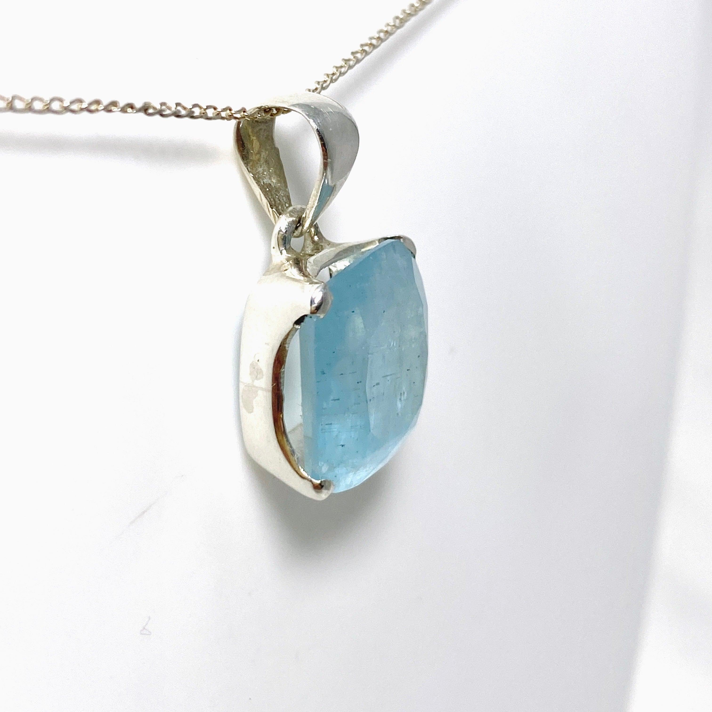 Natural Aquamarine Faceted Rectangle Pendant Necklace - PPGJ748 | Elegant Jewelry Gift for Women, Perfect for Weddings & Special Occasions