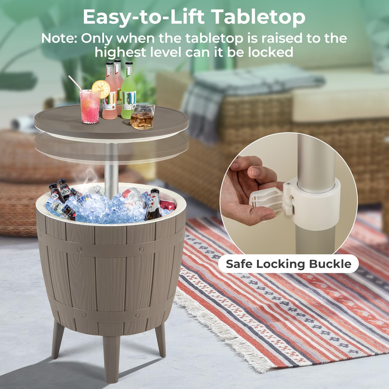 Giantex 10 Gallon Outdoor Cooler Side Table with Drainage Plug - Adjustable Height 3-in-1 Ice Cooler Cocktail Table for Beer & Wine Storage - Perfect for Patio, Deck, Pool Parties & Backyard BBQs