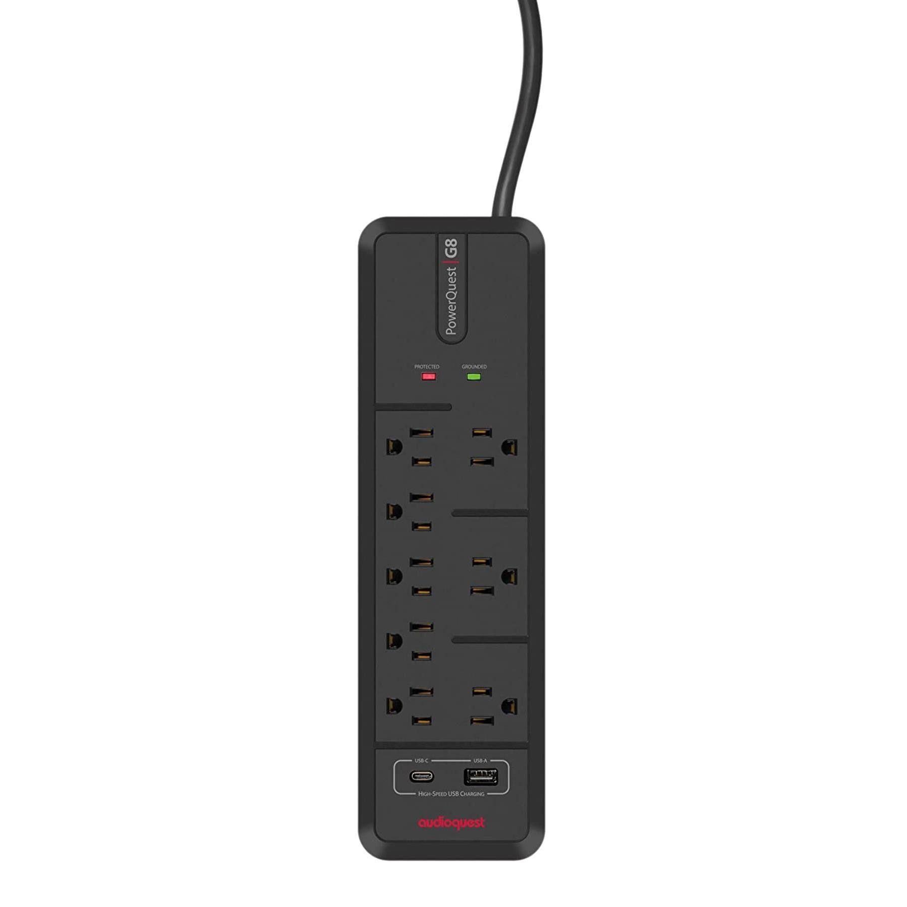 AudioQuest PowerQuest G8 Surge Protector - 8 Outlet Power Strip with EMI/RFI Noise Filter & 4320 Joule Protection | Perfect for Home Theater, Gaming PC & Office Electronics