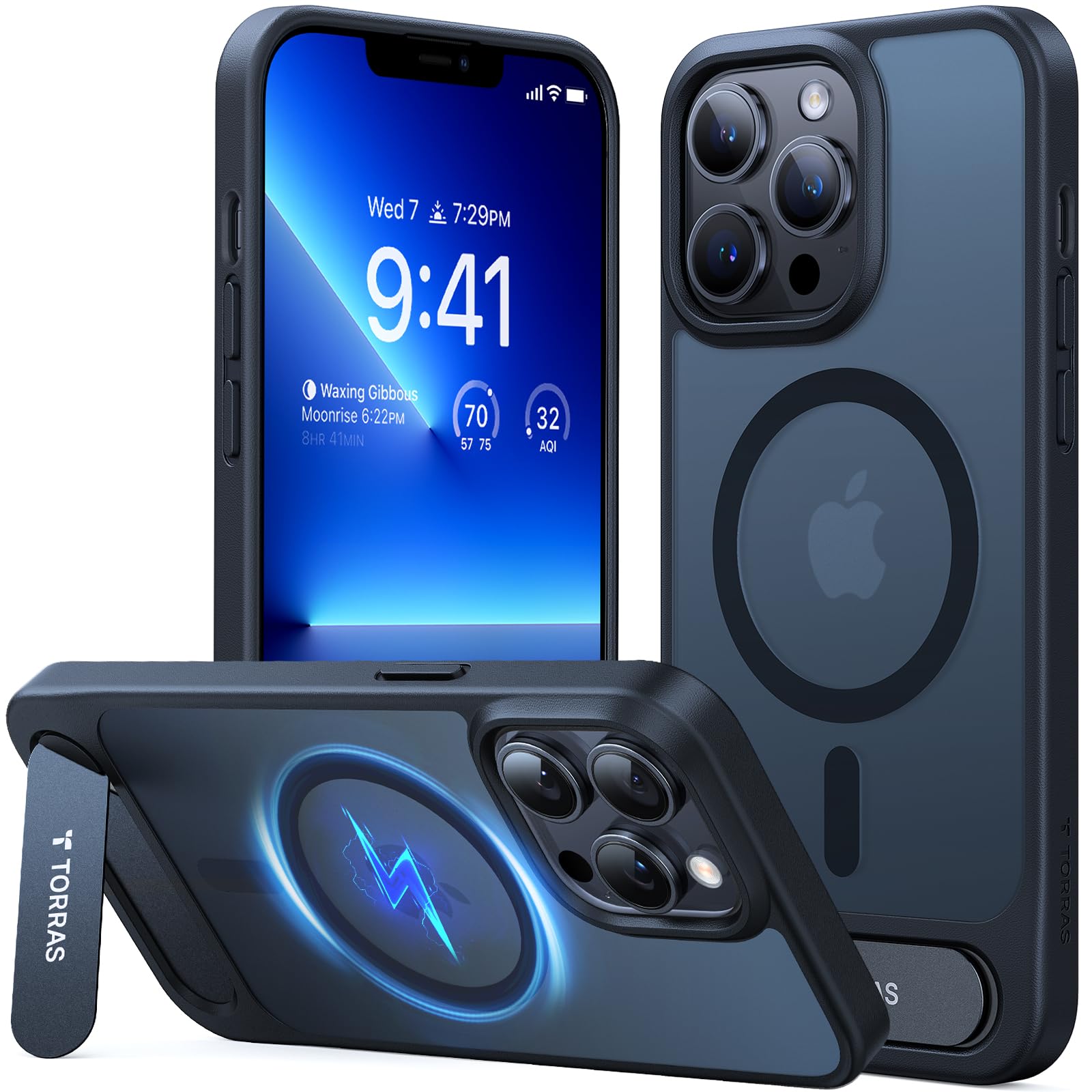 TORRAS Magnetic iPhone 13 Pro Max Case with Adjustable Kickstand - Military-Grade Drop Protection, Slim Frosted Matte Black Design - Perfect for MagSafe Charging & Everyday Use
