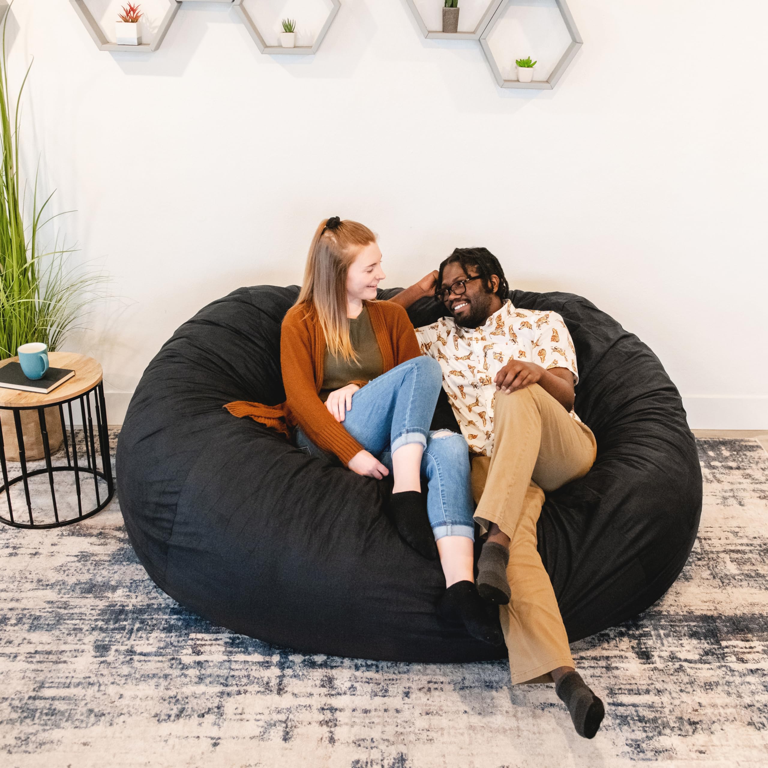 Big Joe Fuf XXL Bean Bag Chair Cover Only - Machine Washable, Black Lenox, Durable Woven Polyester Replacement Cover - Perfect for Kids' Rooms, Dorm Decor & Lounge Spaces