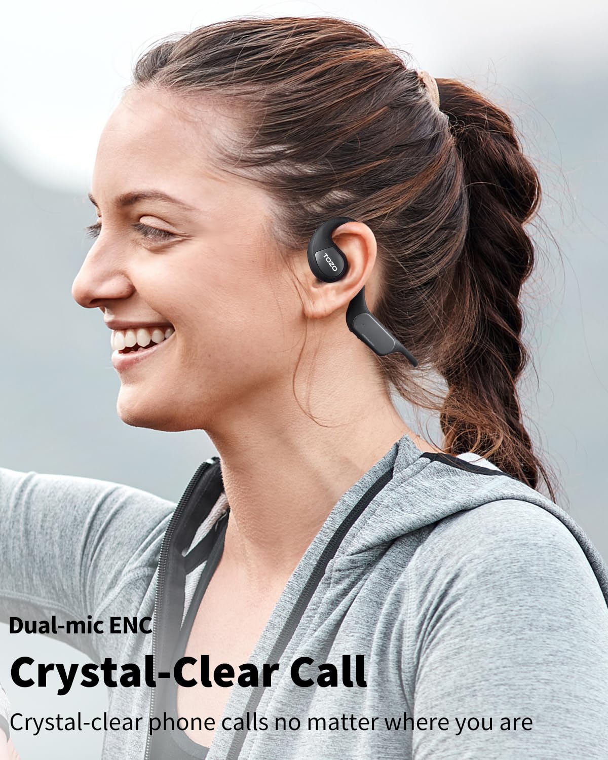 TOZO Upgraded Open Ear Bluetooth 5.3 Wireless Headphones - Air Conduction Sport Earbuds with Premium Sound, 32 EQ Modes via APP, Dual-Mic Noise Cancelling for Calls - Perfect for Cycling, Running & Outdoor Workouts