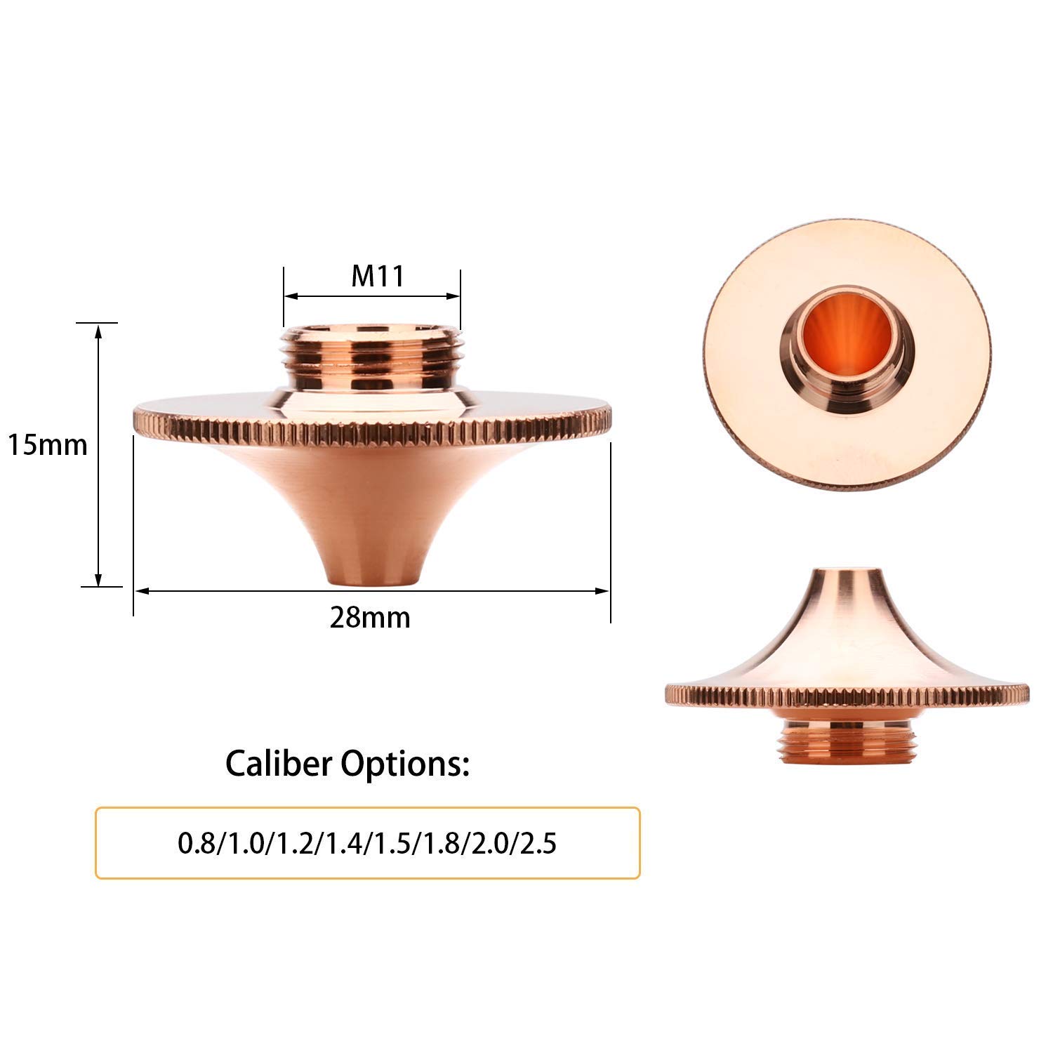 TEN-HIGH Single Layer Laser Nozzle for Fiber Laser Cutting Head - 28mm Diameter, 15mm Height, 0.8mm Caliber (5-Piece Set) - Perfect for Metal Fabrication, CNC Cutting & Industrial Laser Applications