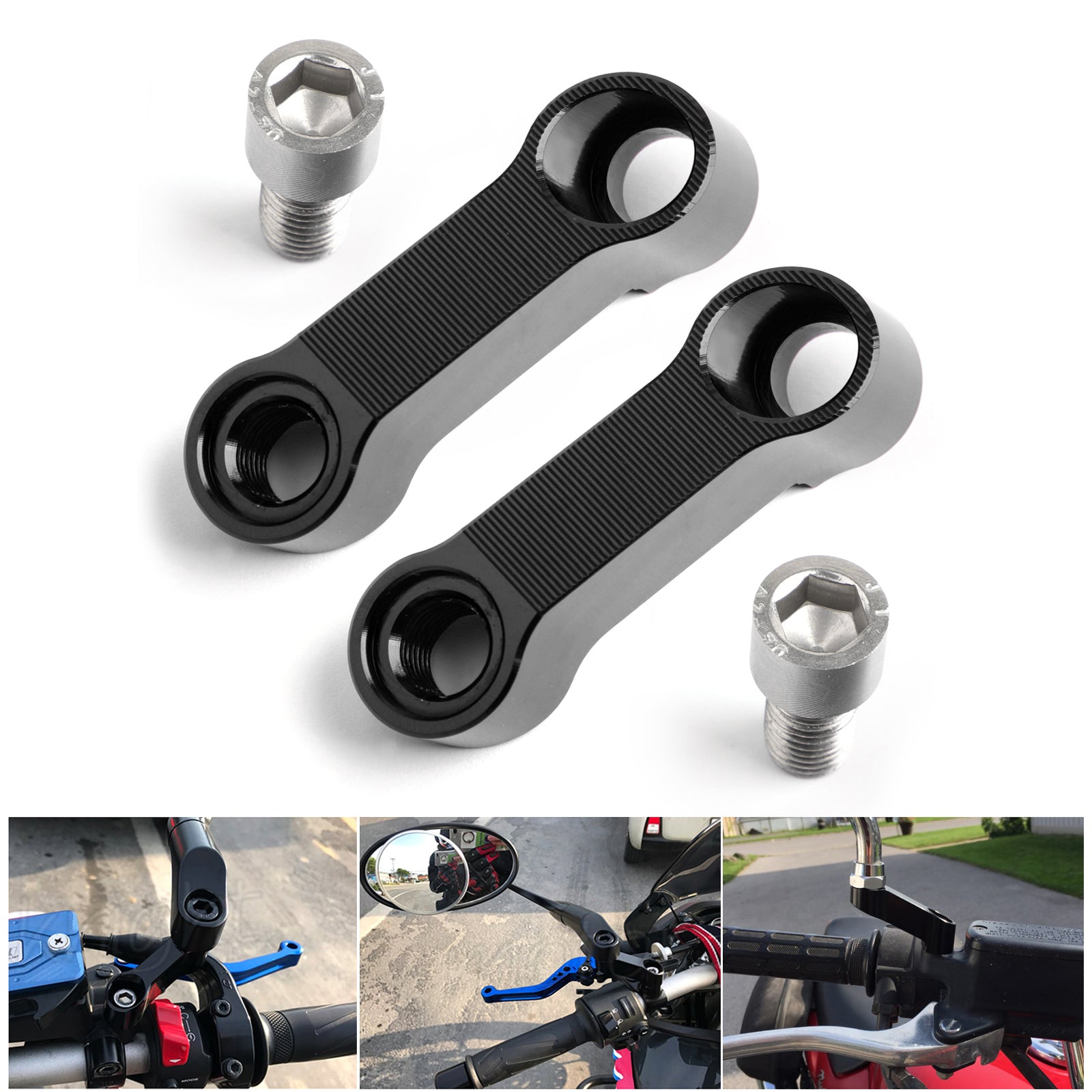 10mm Honda Pair Aluminum Motorcycle Mirror Extenders Riser Extension - Universal Fit for Cruiser, Sport Bikes - Improve Visibility & Safety on Road Trips