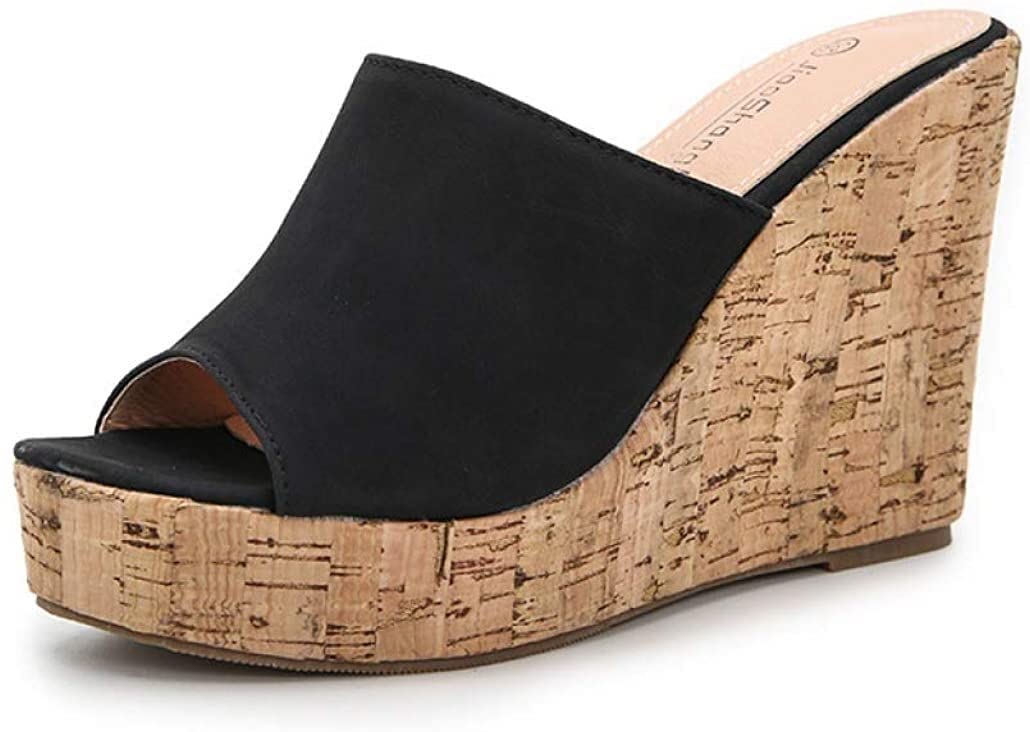 Women's Peep Toe Cork Wedge Mules - Slip On Platform High Heel Dress Sandals for Women (Brown, Size 7) | Perfect for Summer Weddings, Date Nights & Office Wear