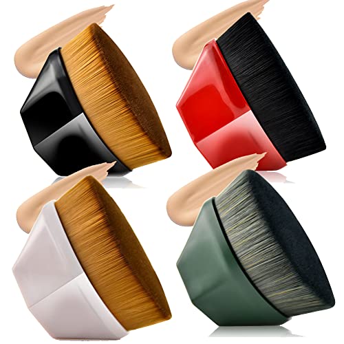 Premium Flat Top Kabuki Foundation Brush Set - 4 pcs High Density Seamless Makeup Brushes for Flawless Liquid & Powder Application - Perfect for Professional Makeup Artists & Home Beauty Routines