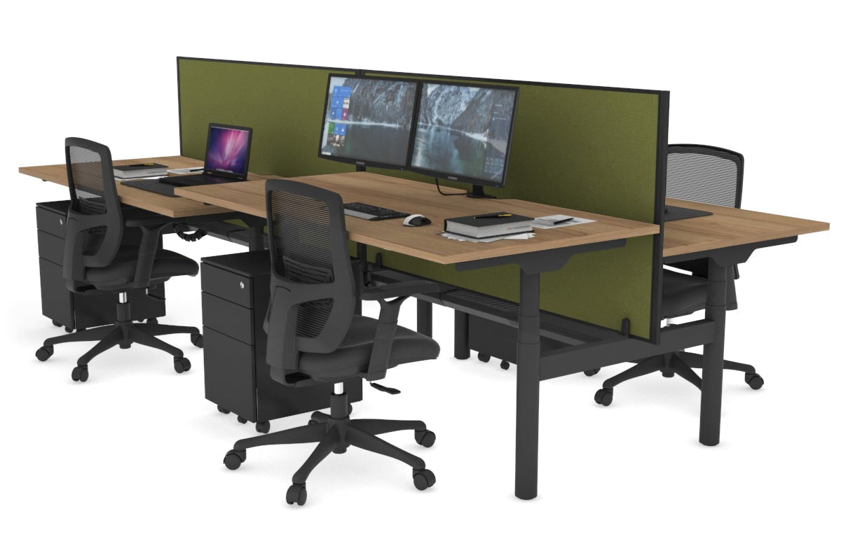 Flexi Premium Height Adjustable 4-Person H Bench Workstation - Black Frame [1200L x 800W with Cable Management] - Ideal for Office, Coworking Spaces & Home Offices