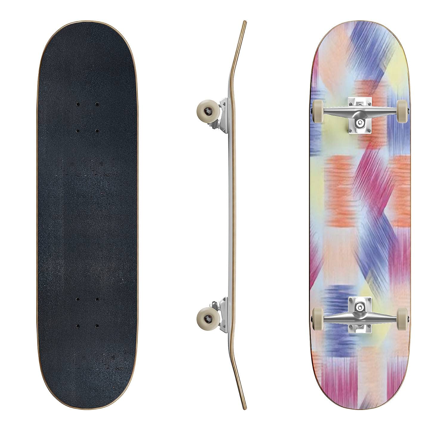 Watercolor Geometric Skateboard - Gray Classic Concave Longboard for Beginners & Pros | Extreme Sports, Teen Gifts, Home Decor & Street Style Accessory