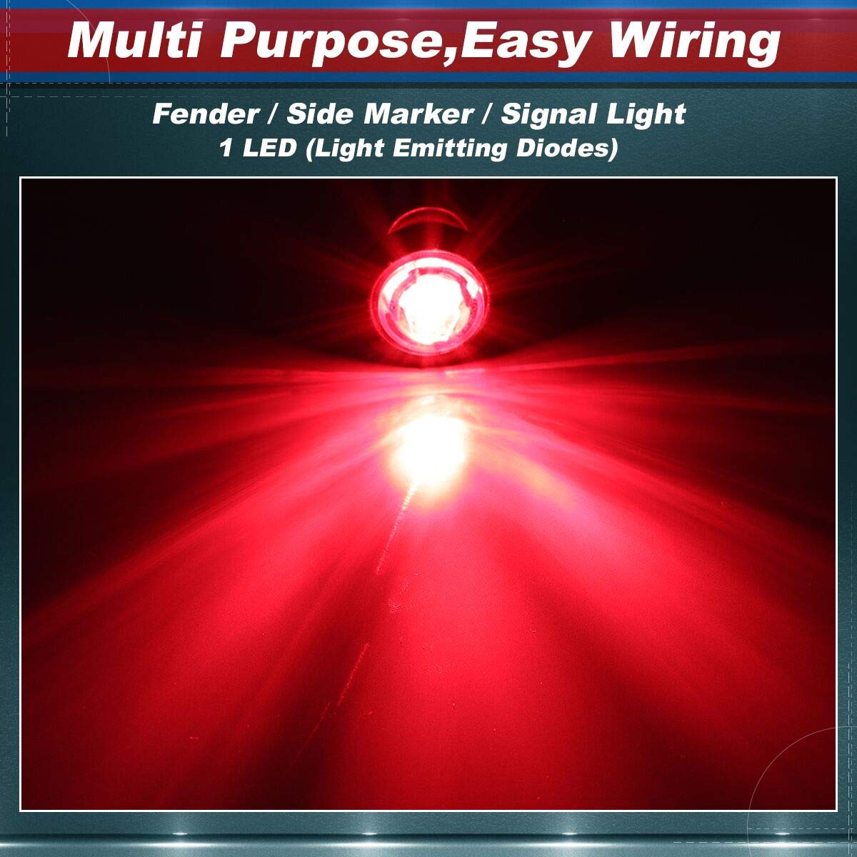 3/4 Inch Mini Round Clear Lens Red LED Clearance Indicator Lights - Sealed Side Marker Lamps for Pickup, Tow Truck, Bus, Trailer & Boat - 12V DC (Pack of 100) - Perfect for Vehicle Safety & Nighttime Visibility