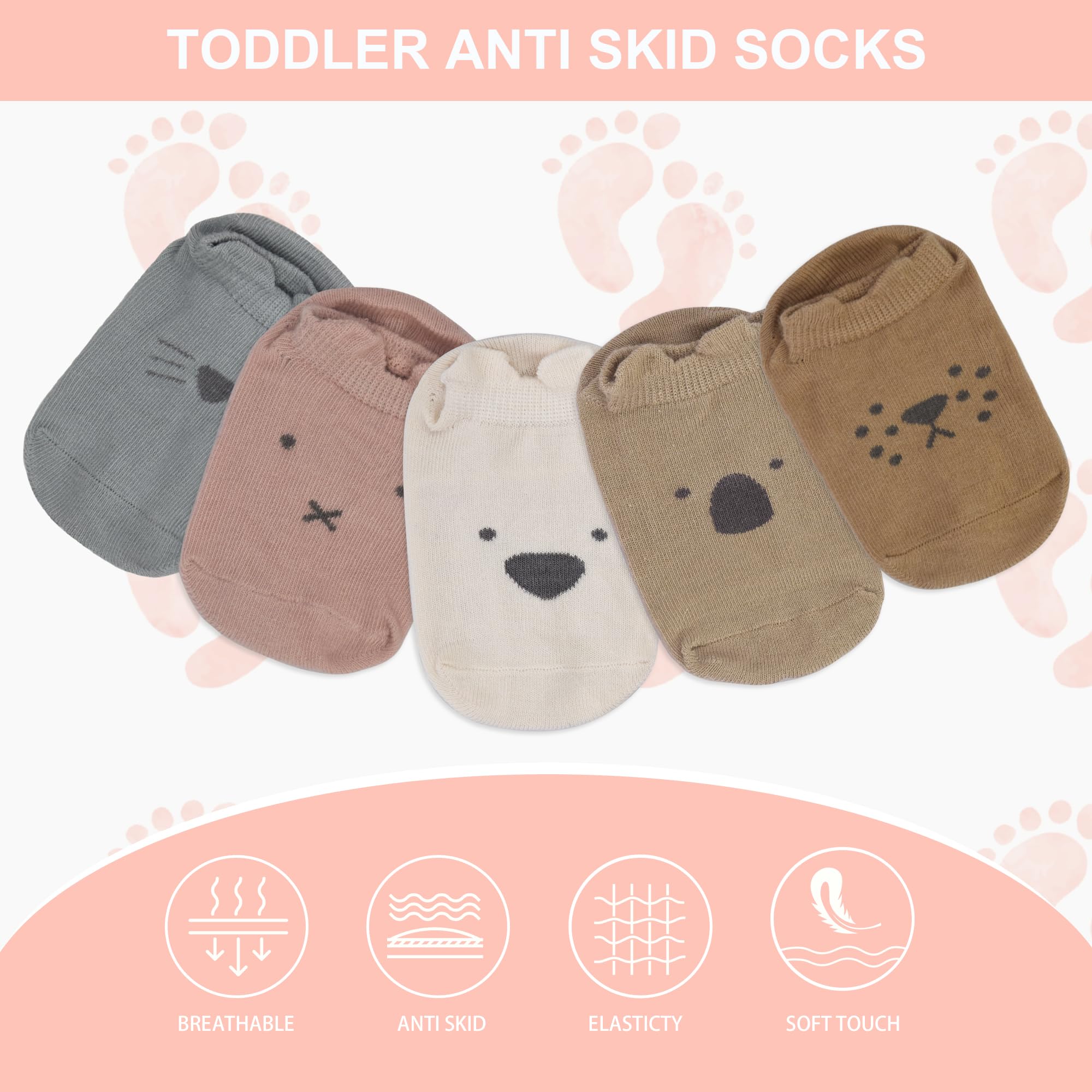 Non-Slip Baby Socks 5 Pairs - Cute Cartoon Ankle Crew Socks for Boys & Girls 0-5 Years (Infant, Newborn, Toddler) - Perfect for Playtime, Crawling & First Steps
